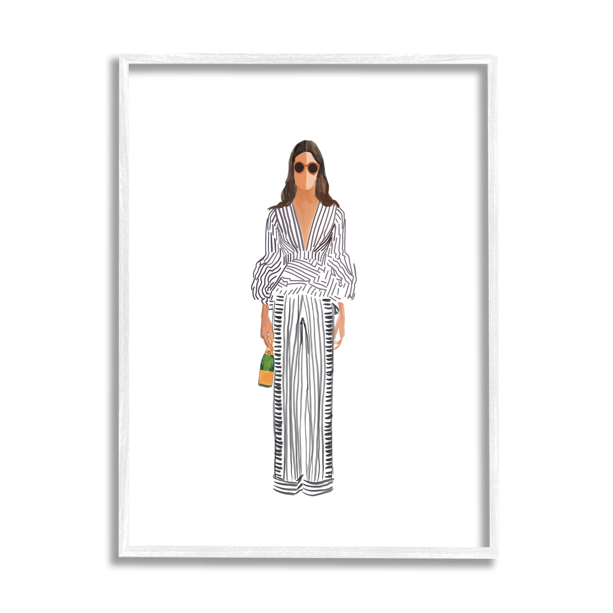 Stupell Industries Fashion Girl with Champagne Food & Beverage Painting White Framed Art Print Wall Art, 16 x 20