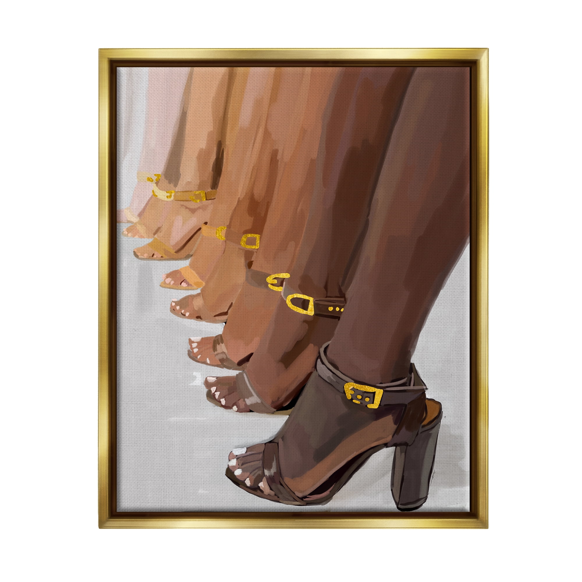 Stupell Industries Fashion Girls Heels Beauty & Fashion Painting Gold Floater Framed Canvas Art Print Wall Art, 17 x 21