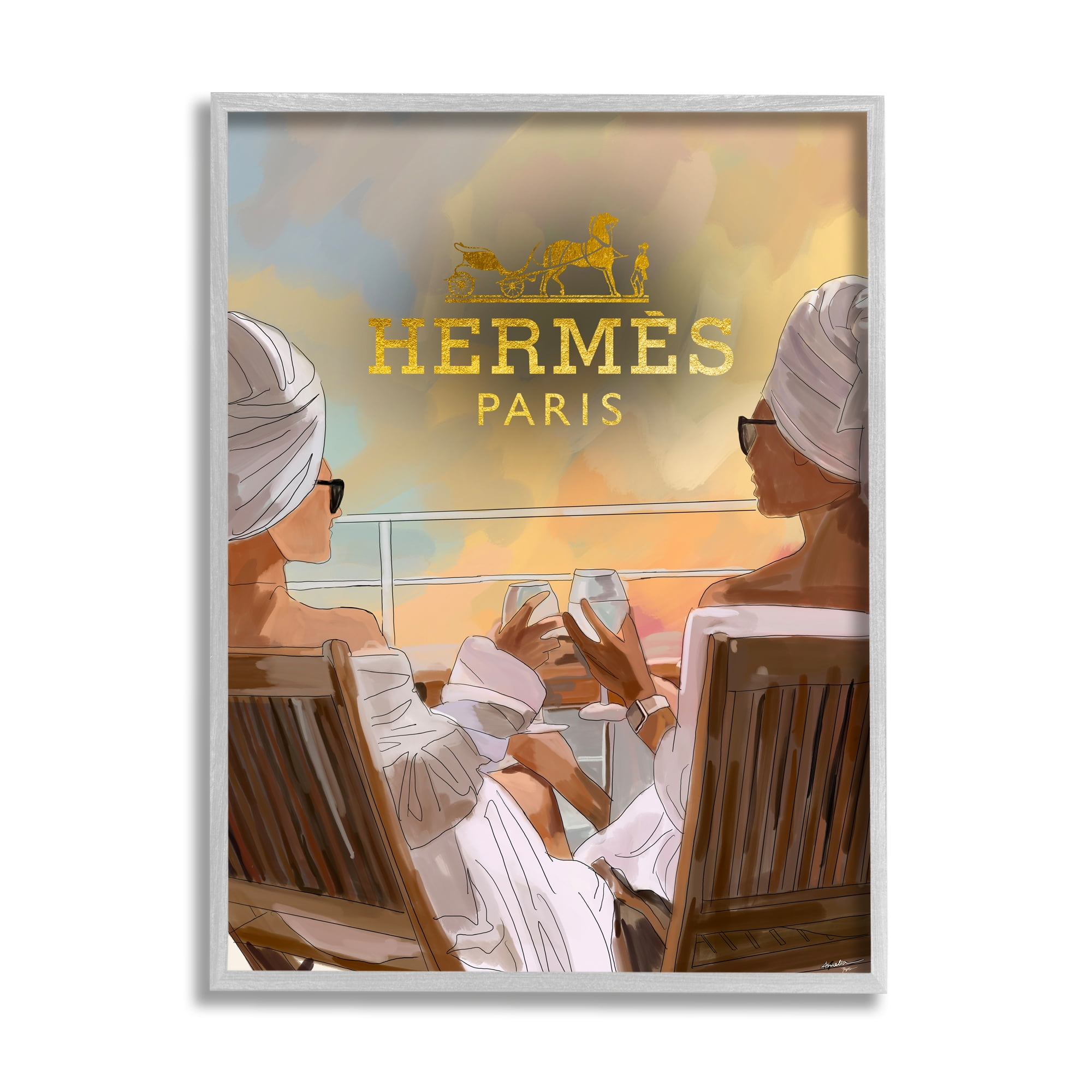 Stupell Industries Fashion Girls on Cruise Beauty & Fashion Painting Gray Framed Art Print Wall Art, 16 x 20