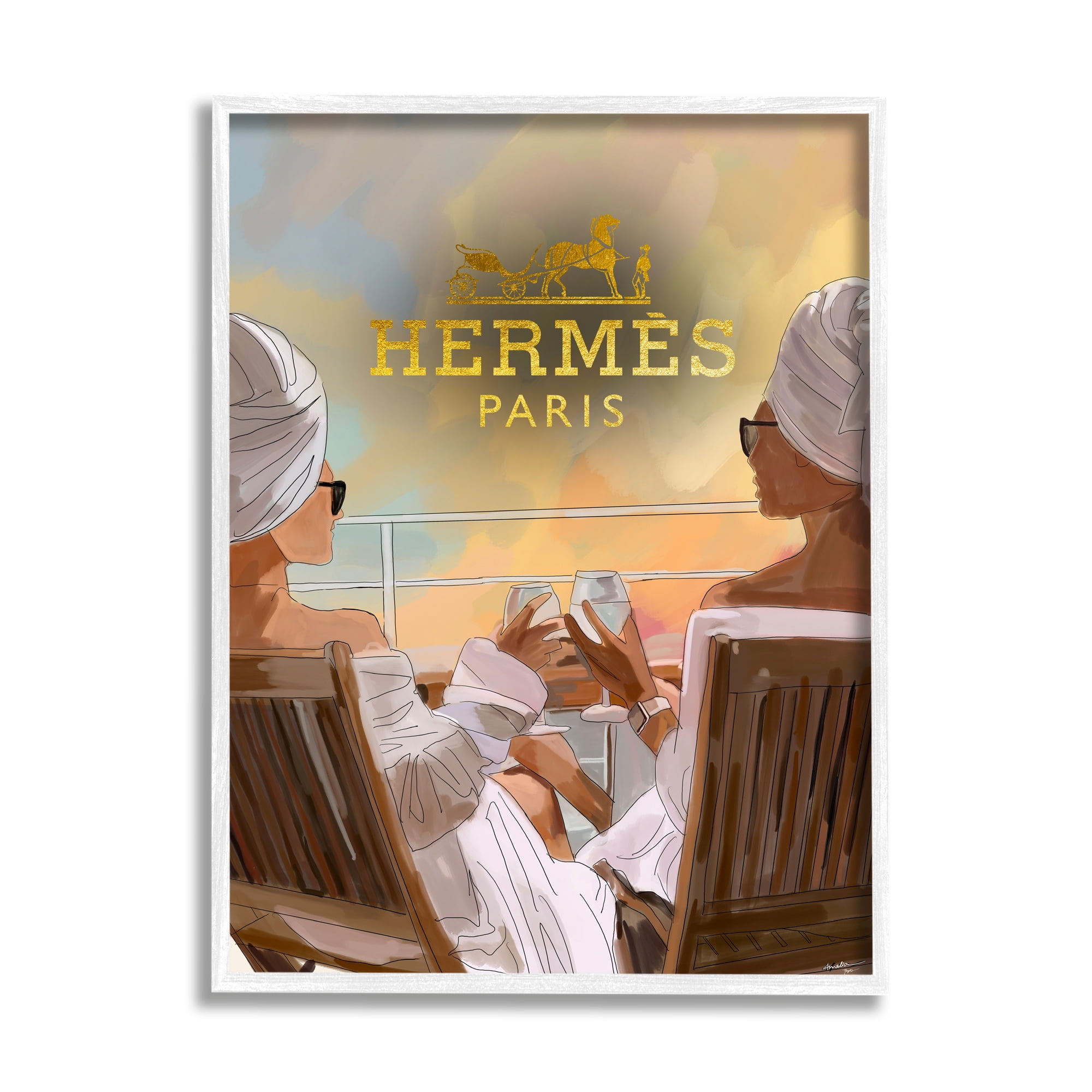 Stupell Industries Fashion Girls on Cruise Beauty & Fashion Painting White Framed Art Print Wall Art, 16 x 20