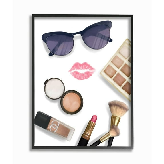 Stupell Industries Fashion Glam Accessories and Cosmetics Lipstick Kiss Framed Wall Art Design by Ziwei Li, 11" x 14", Black Framed