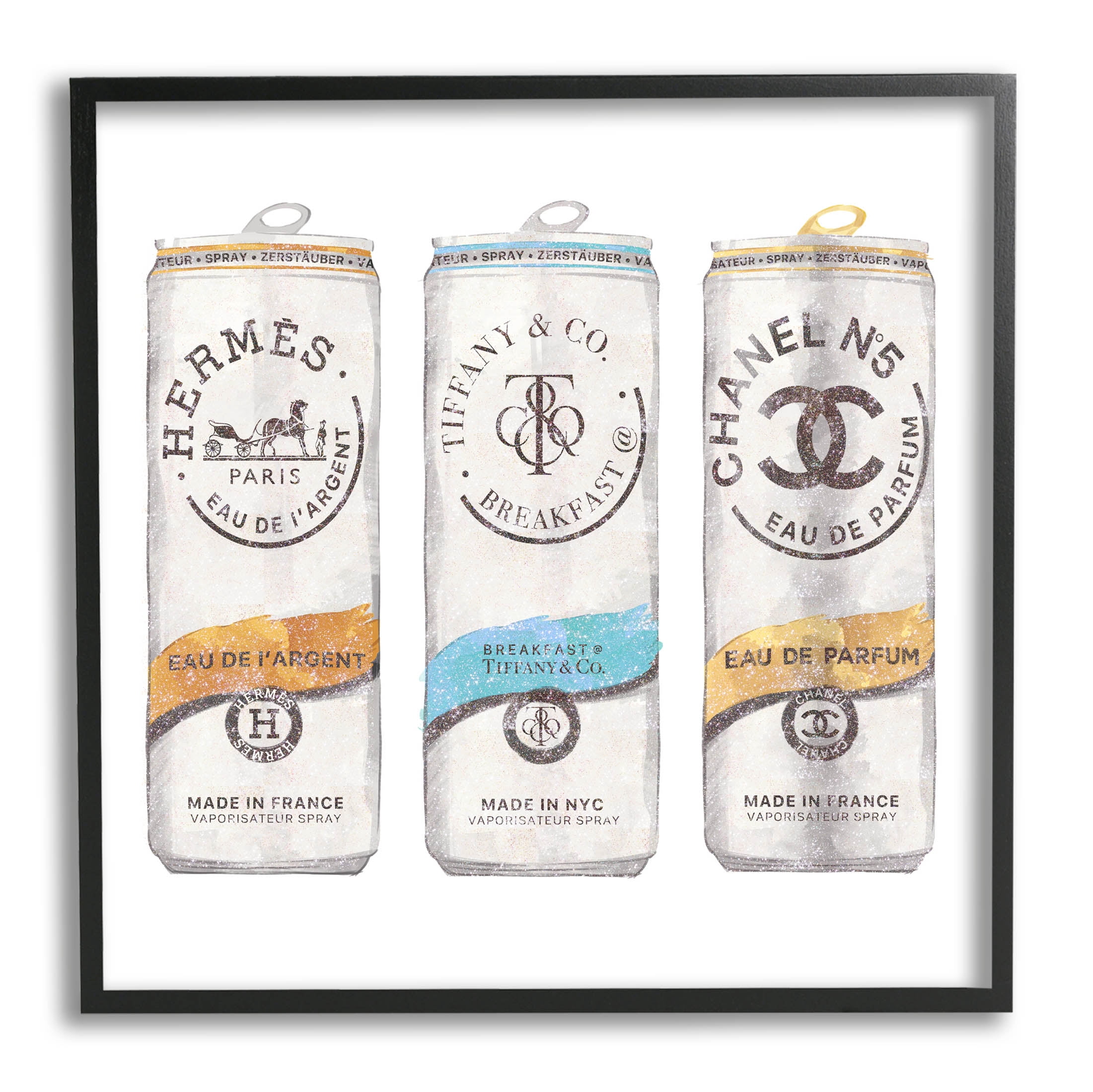 Stupell Industries Fashion Glam Brand Beverage Cans Graphic Art Black Framed Art Print Wall Art, Design by Ziwei Li