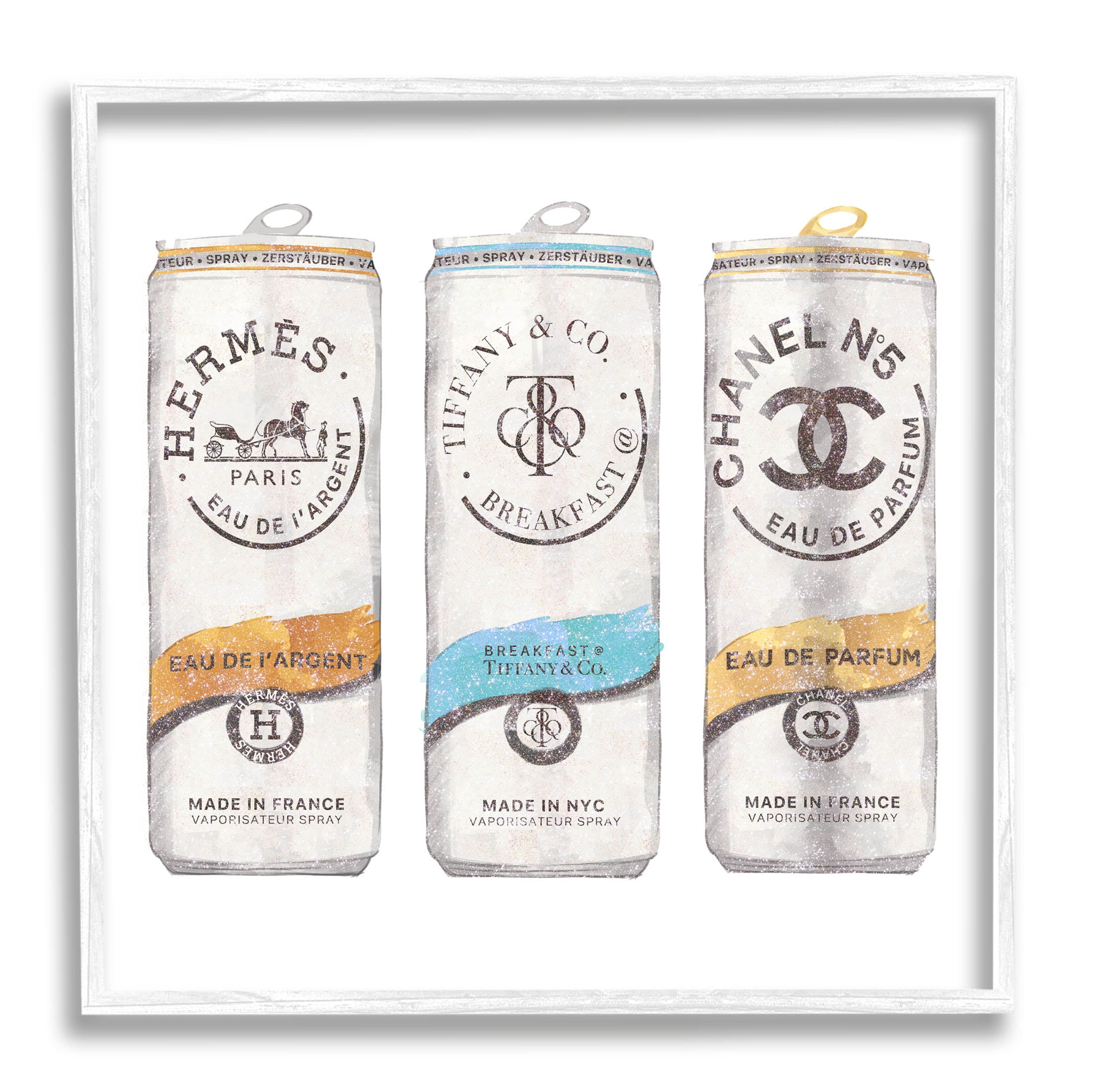 Stupell Industries Fashion Glam Brand Beverage Cans Graphic Art White Framed Art Print Wall Art, Design by Ziwei Li