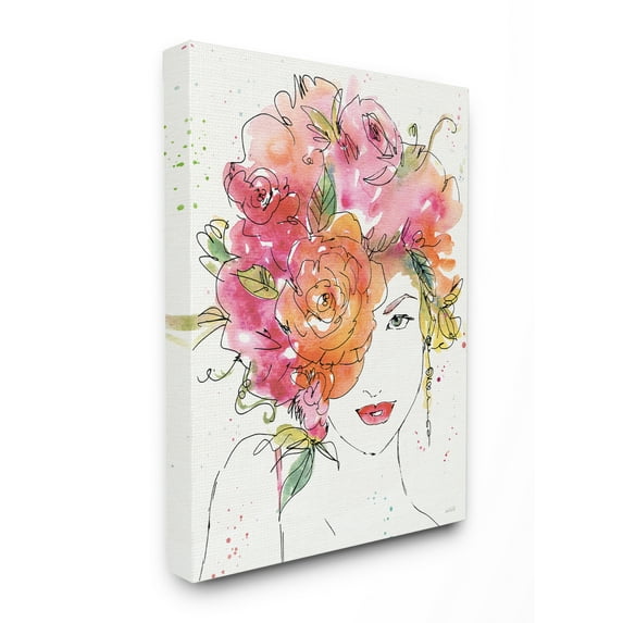 Stupell Industries Fashion Glam Flower Hair Figure Drawing Canvas Wall Art by Anne Tavoletti, 16" x 20", Canvas
