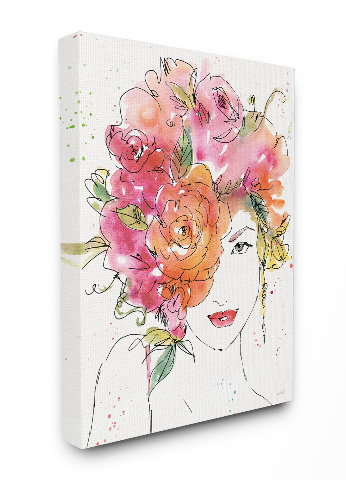 Stupell Industries Fashion Glam Flower Hair Figure Drawing Canvas Wall Art by Anne Tavoletti, 30" x 40", Canvas