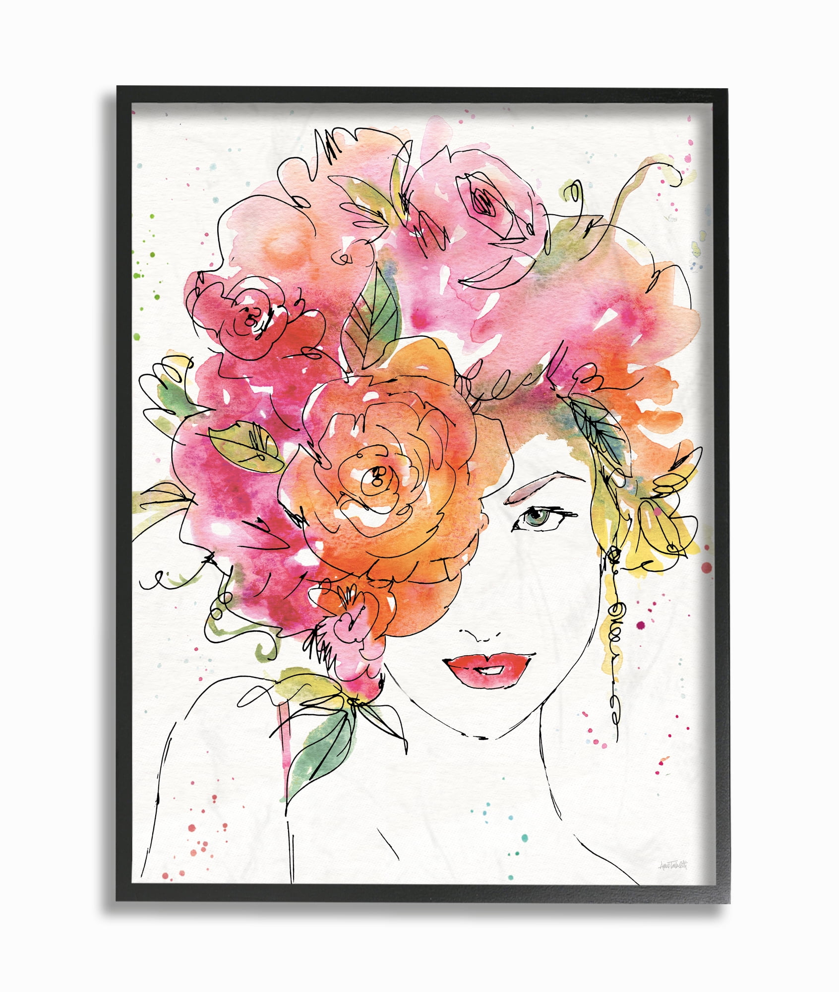Stupell Industries Fashion Glam Flower Hair Figure Drawing Framed Wall Art by Anne Tavoletti