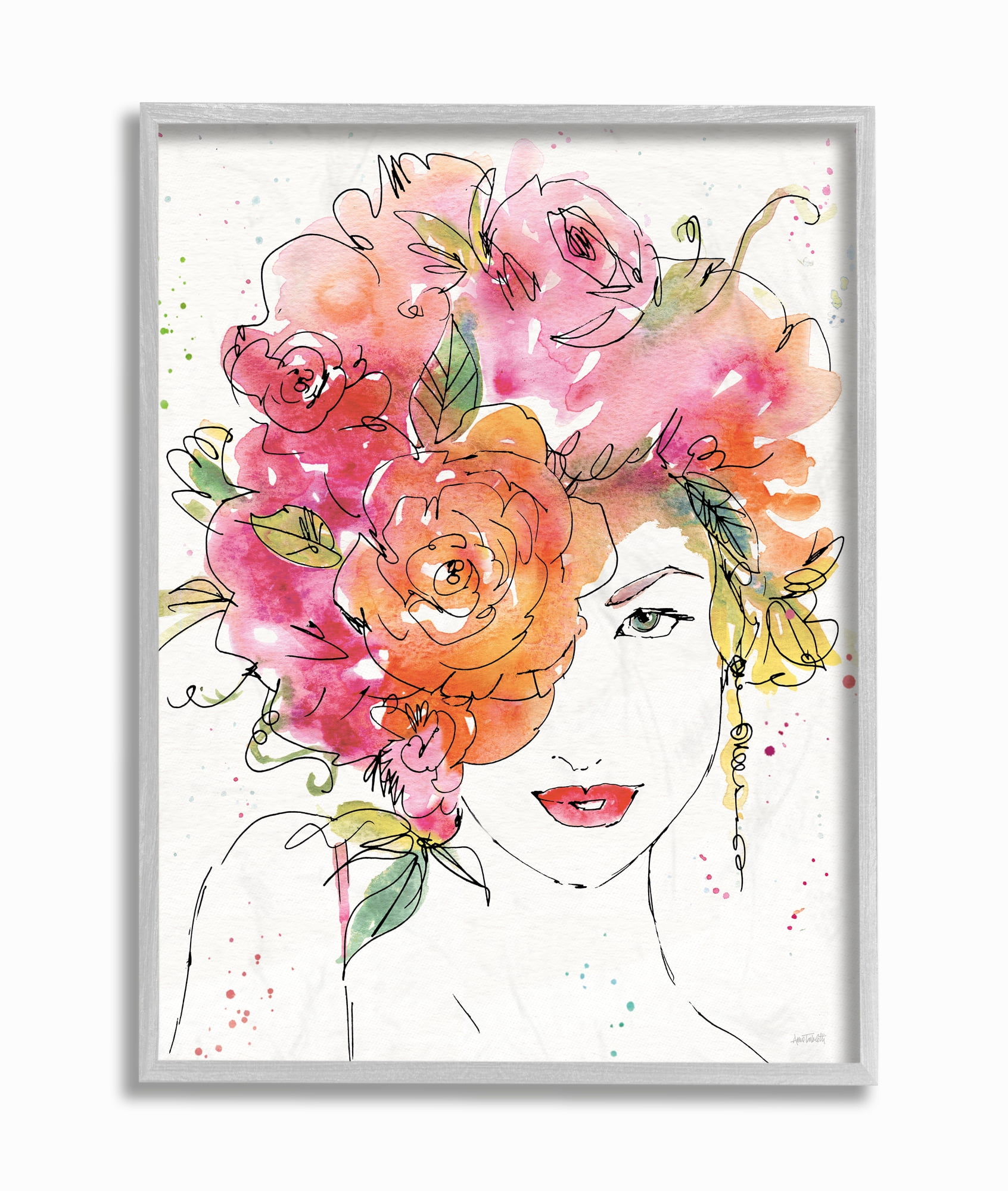 Stupell Industries Fashion Glam Flower Hair Figure Drawing Framed Wall Art by Anne Tavoletti