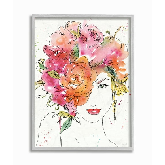 Stupell Industries Fashion Glam Flower Hair Figure Drawing Framed Wall Art by Anne Tavoletti