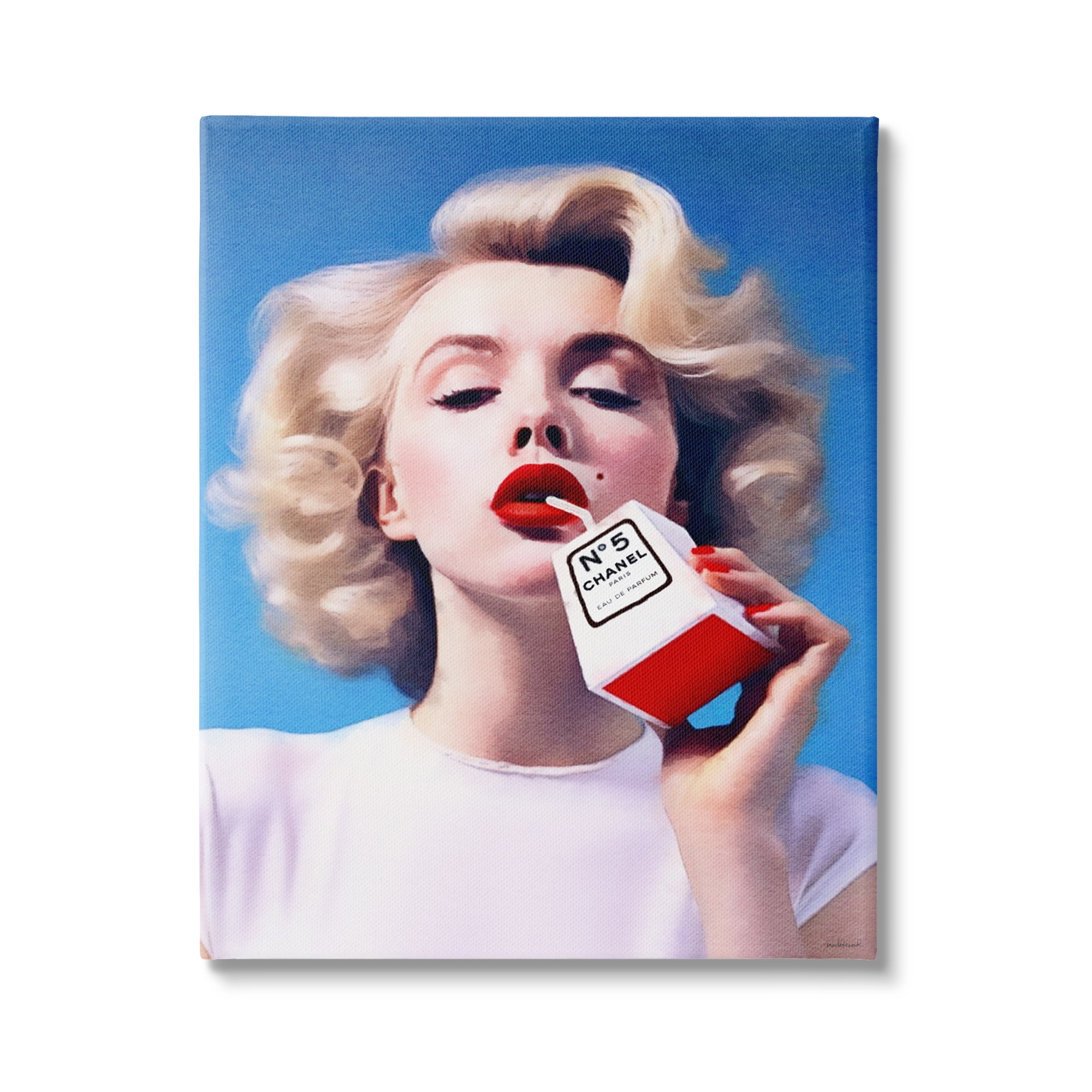 Glamorous Blonde Portrait on Canvas with Red Accents, 16 x 20