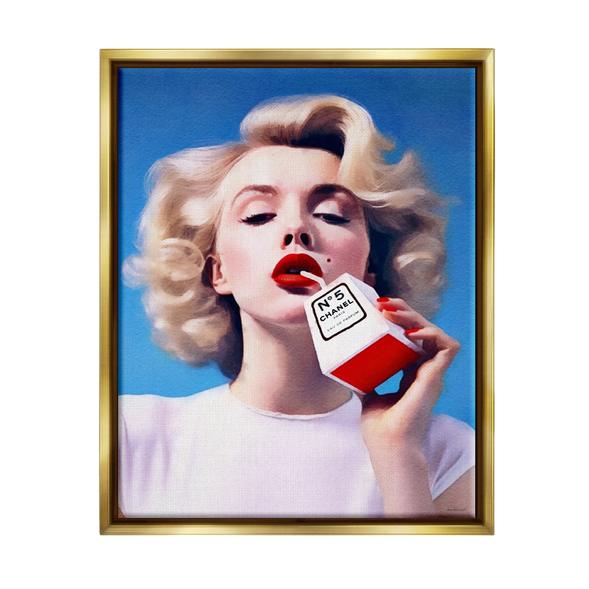 Stupell Industries Fashion Glam Girl Portrait Beauty & Fashion Painting Gold Floater Framed Art Print Wall Art, 25 x 31