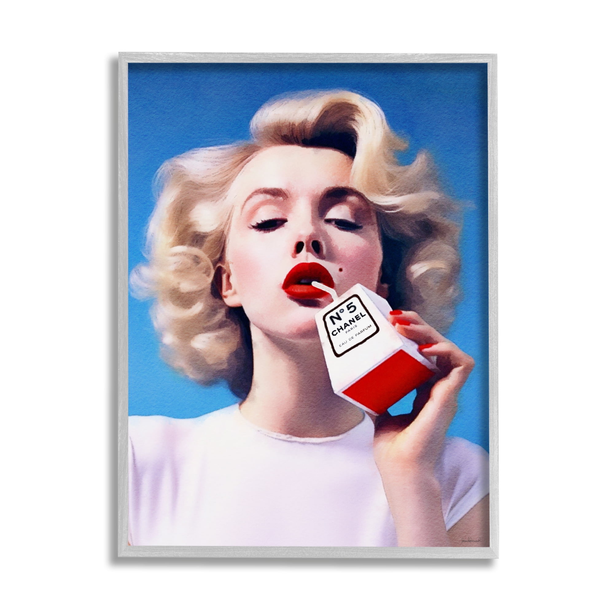 Stupell Industries Fashion Glam Girl Portrait Beauty & Fashion Painting Gray Framed Art Print Wall Art, 24 x 30