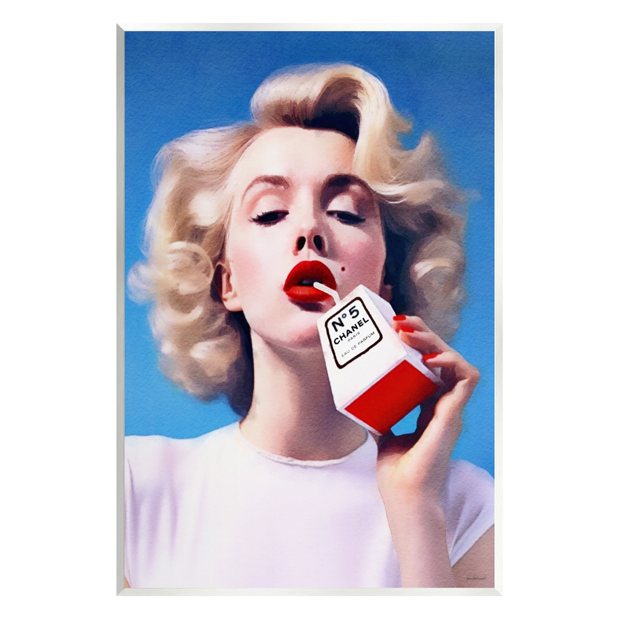 Glamorous Blonde Portrait with Red Accents on MDF Wood