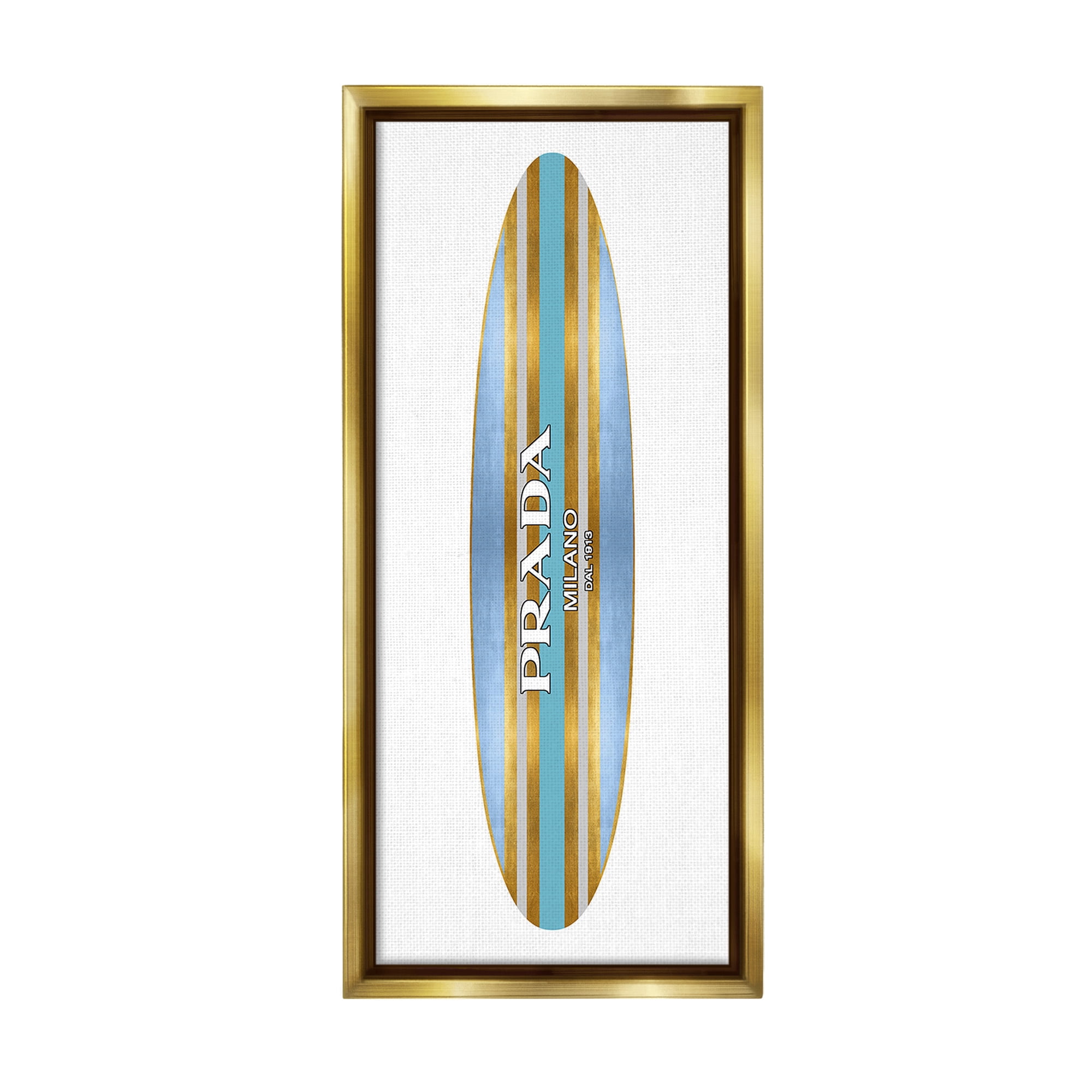 Stupell Industries Fashion Glam Surfboard Nature Painting Gold Floater Framed Canvas Art Print Wall Art, 11 x 25