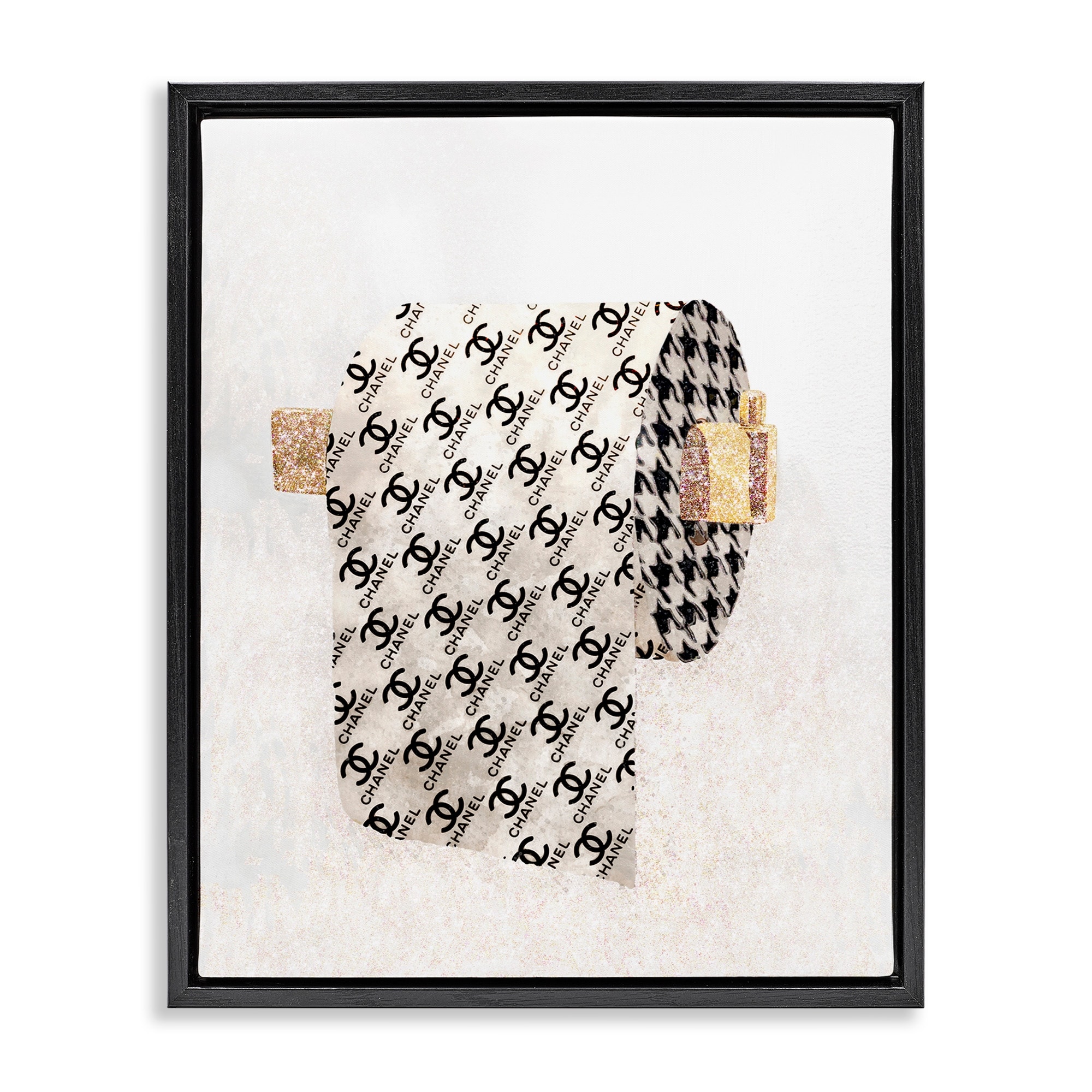 Stupell Industries Fashion Glam Toilet Paper Designer Detailing Jet Black Framed Floating Canvas Wall Art, 16x20, by Ziwei Li