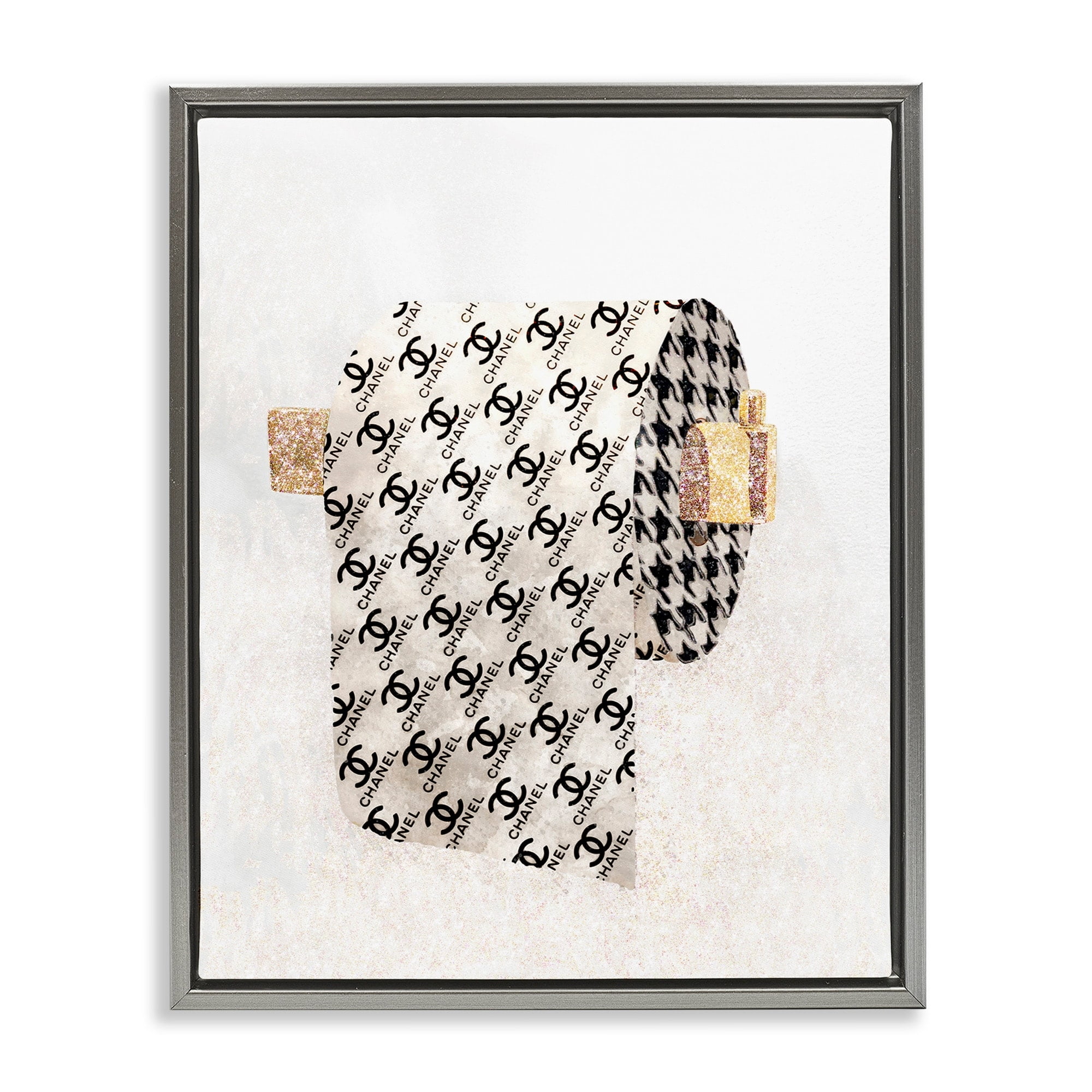 Stupell Industries Fashion Glam Toilet Paper Designer Detailing Luster Gray Framed Floating Canvas Wall Art, 24x30, by Ziwei Li