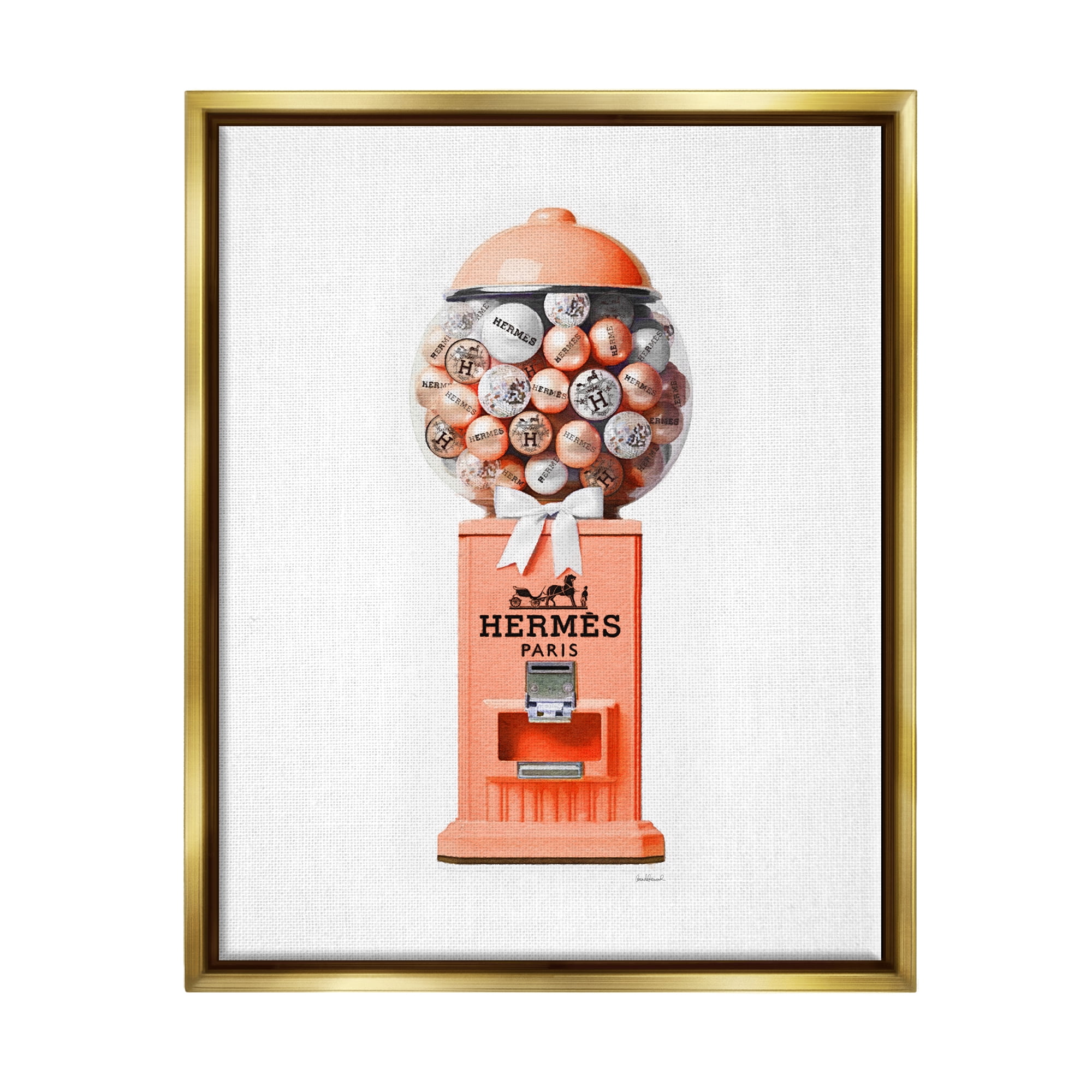 Stupell Industries Fashion Gumball Dispenser Beauty & Fashion Painting Gold Floater Framed Canvas Art Print Wall Art, 25 x 31