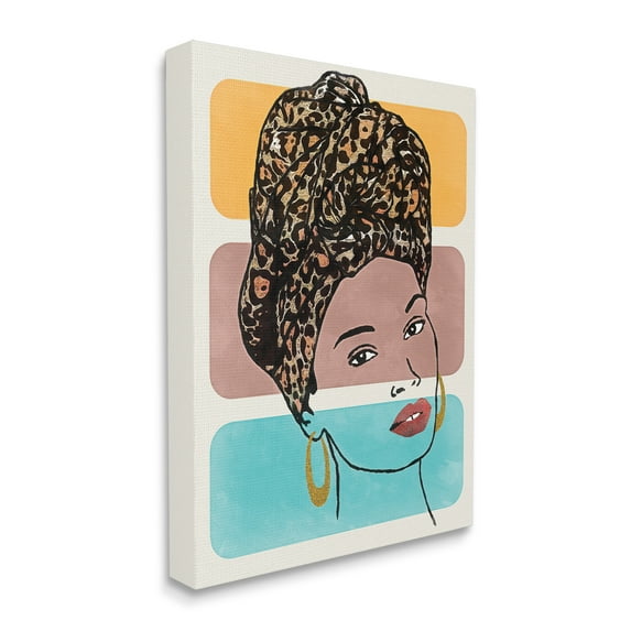 Stupell Industries Fashion Headwrap Portrait Over Bold Blocked Shapes Novelty Painting Gallery Wrapped Canvas Art Print Wall Art, 36 x 48