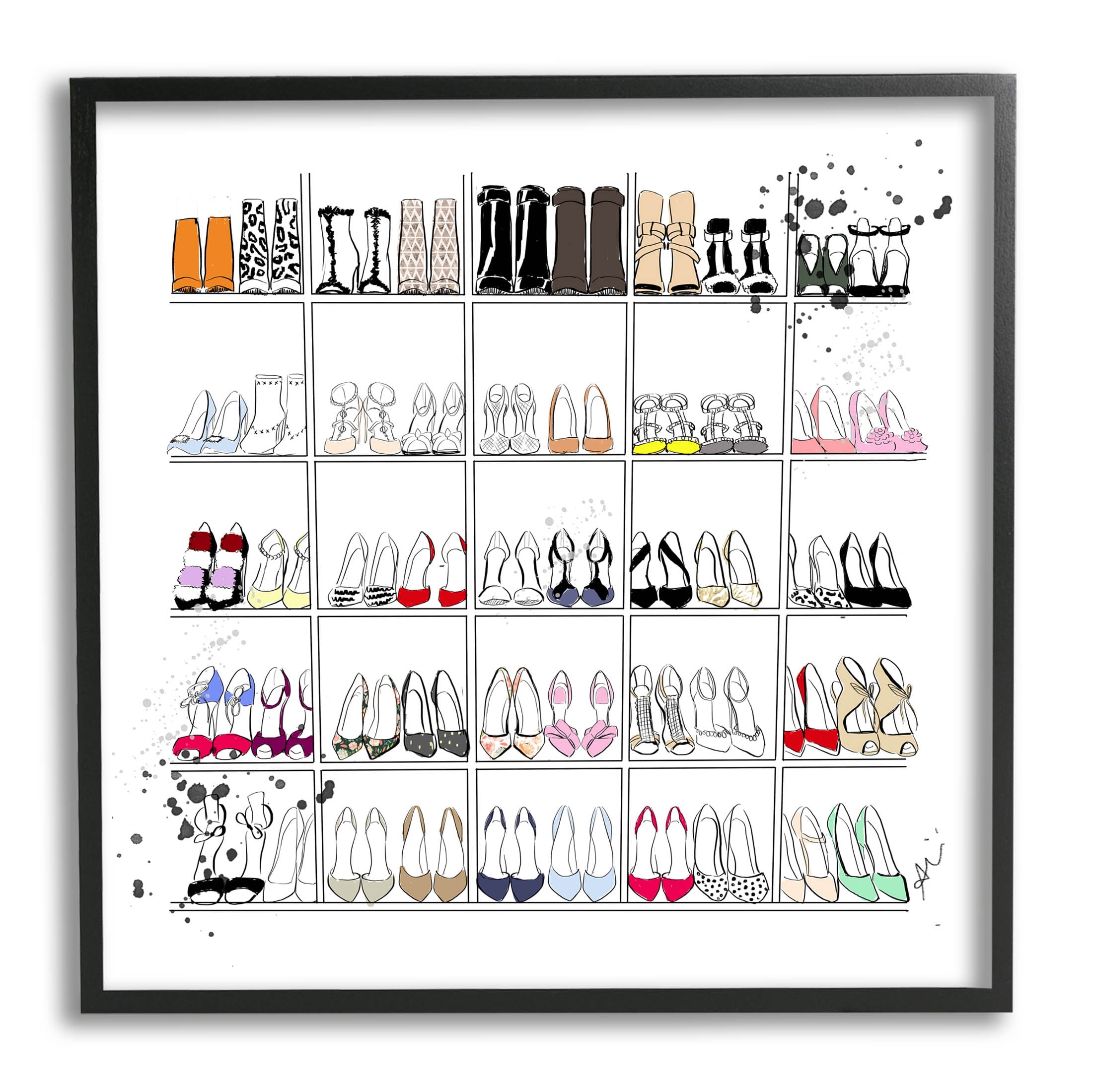 Stupell Industries Fashion Heels Glam Shopping Graphic Art Black Framed Art Print Wall Art, Design by Alison Petrie