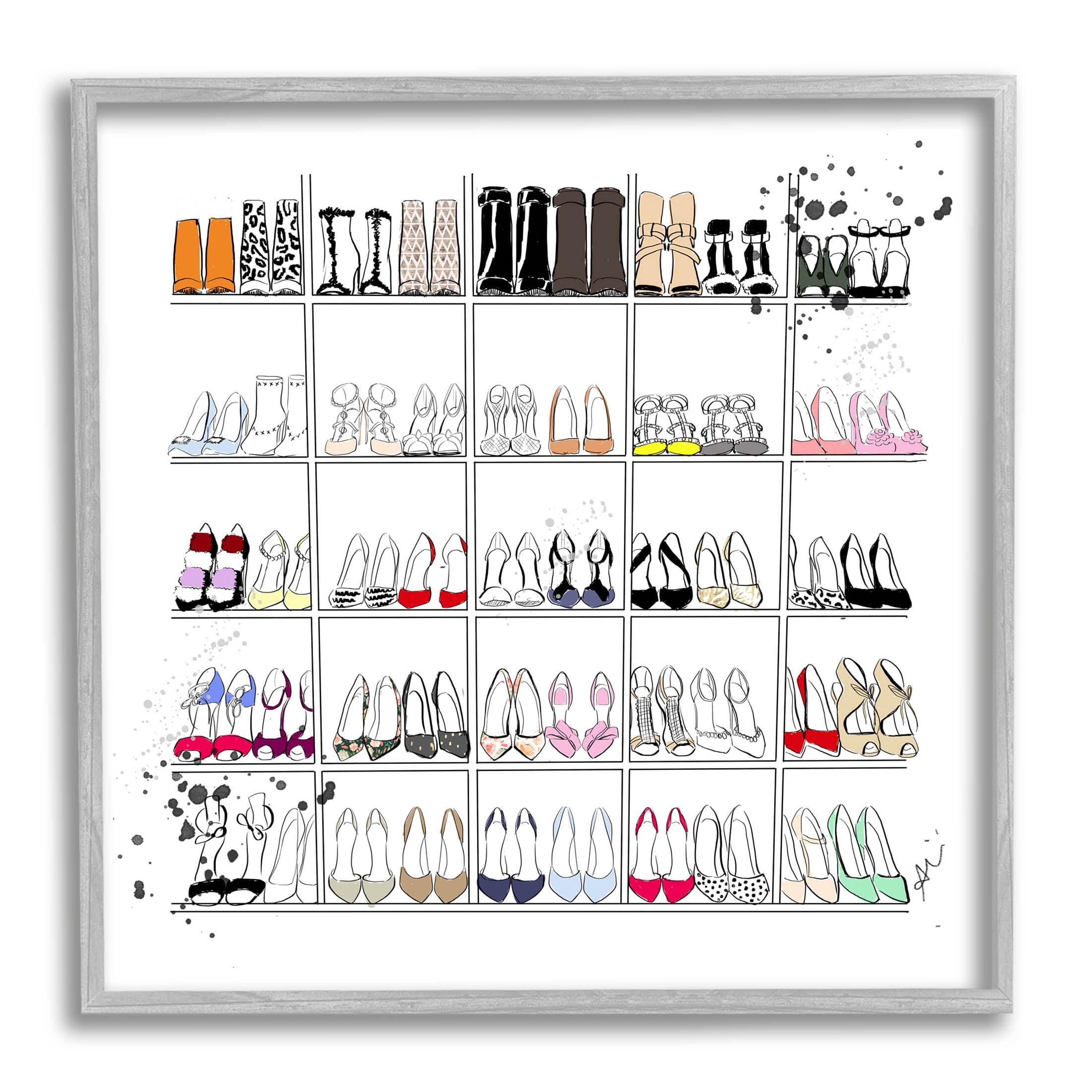 Stupell Industries Fashion Heels Glam Shopping Graphic Art Gray Framed Art Print Wall Art, Design by Alison Petrie