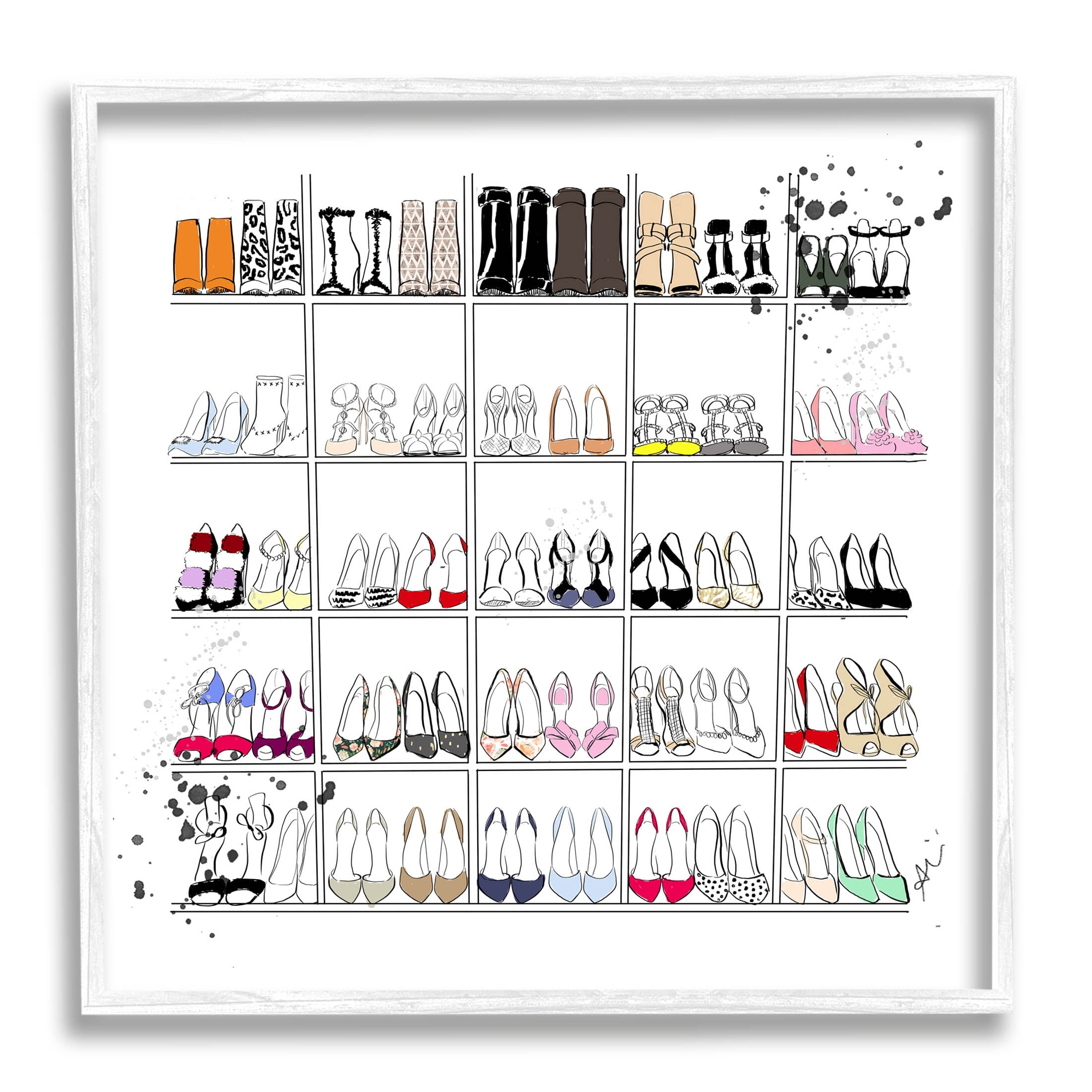 Stupell Industries Fashion Heels Glam Shopping Graphic Art White Framed Art Print Wall Art, Design by Alison Petrie