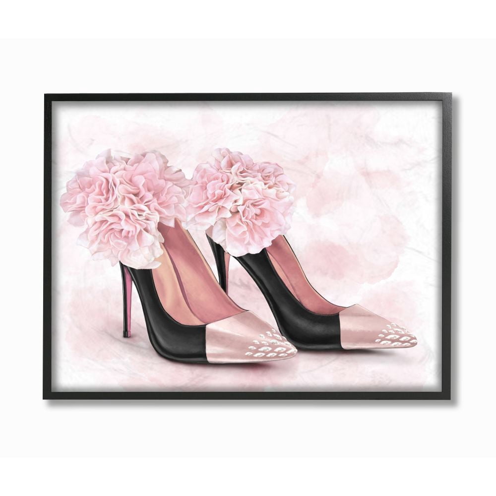 Stupell Industries Fashion Heels Pink Flower Glam Design Graphic Art Black Framed Art Print Wall Art, 16x20, by Ziwei Li