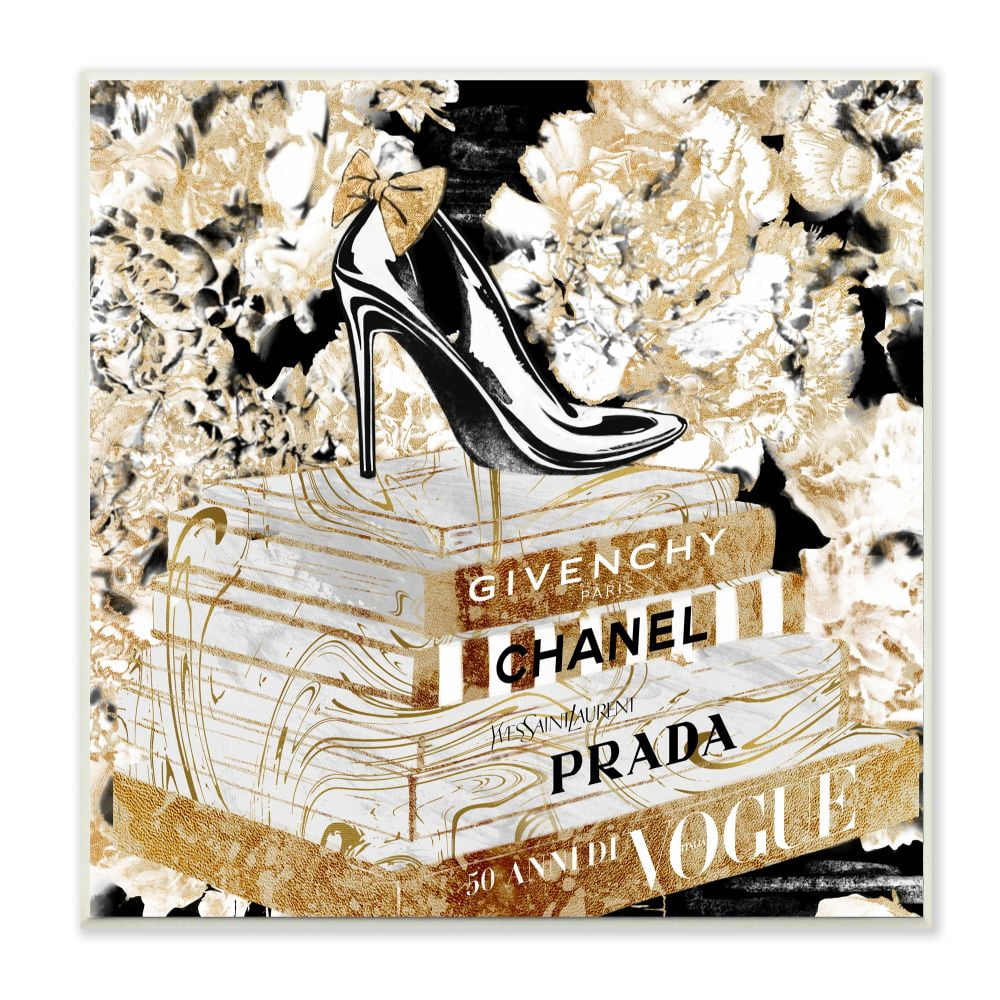 Stupell Industries Fashion Heels and Books Black Gold Designer Details Wall Plaque Design by Ziwei Li, 12" x 12"