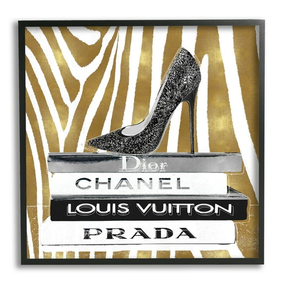 Stupell Industries Fashion High Heel Bookstack Glam Gold Zebra Print, 24 x 24,Design by Madeline Blake