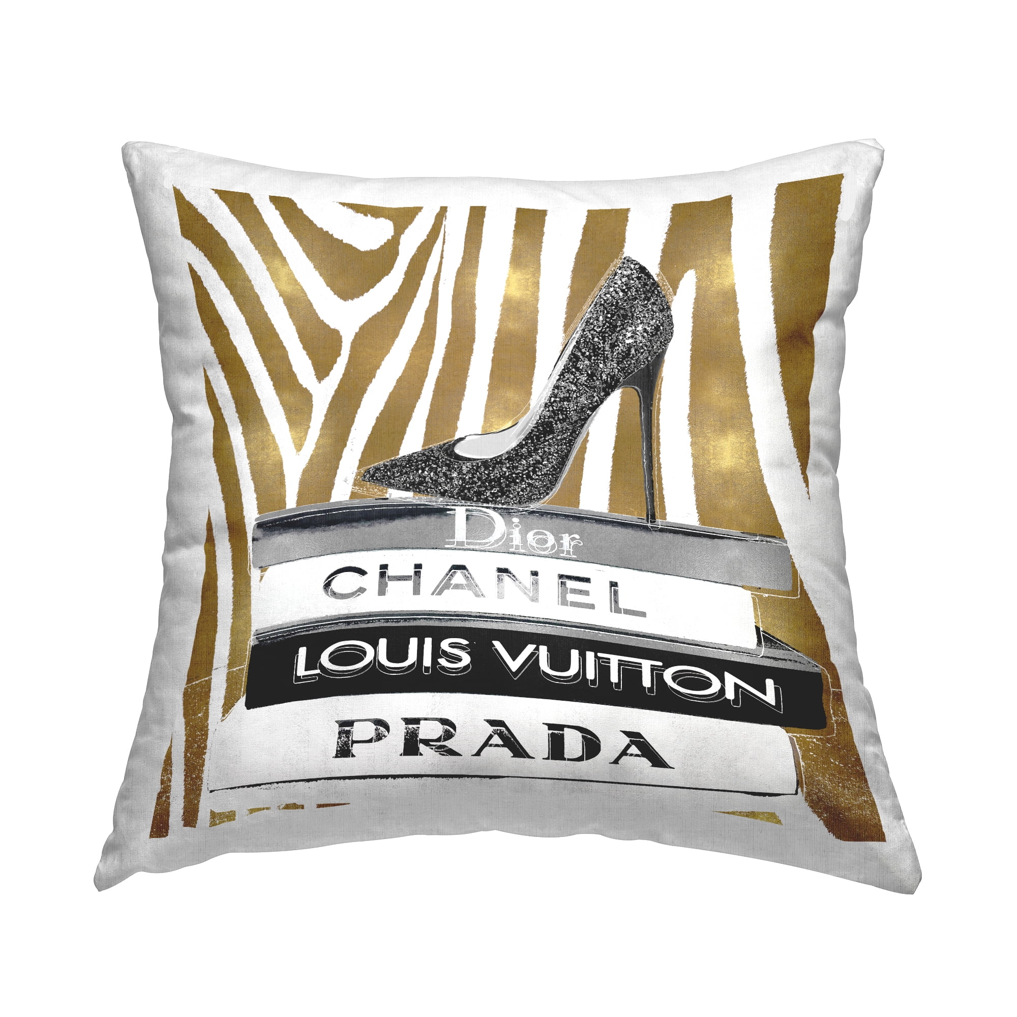 Stupell Industries Fashion High Heel Bookstack Glam Gold Zebra Print Black,18 x 7 x 18 Decorative Pillows