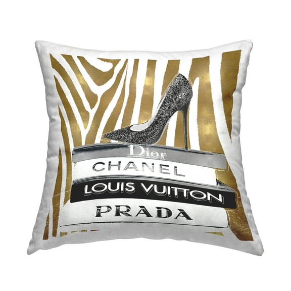 Stupell Industries Fashion High Heel Bookstack Glam Gold Zebra Print Black,18 x 7 x 18 Decorative Pillows