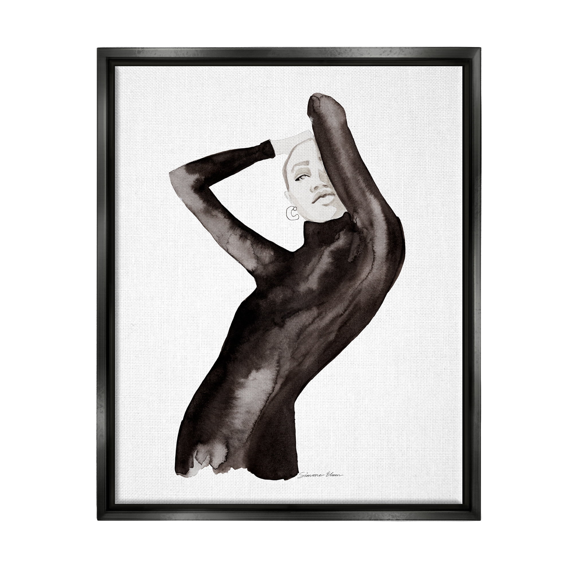 Stupell Industries Fashion Illustration Girl Beauty & Fashion Painting Black Floater Framed Art Print Wall Art, 25 x 31