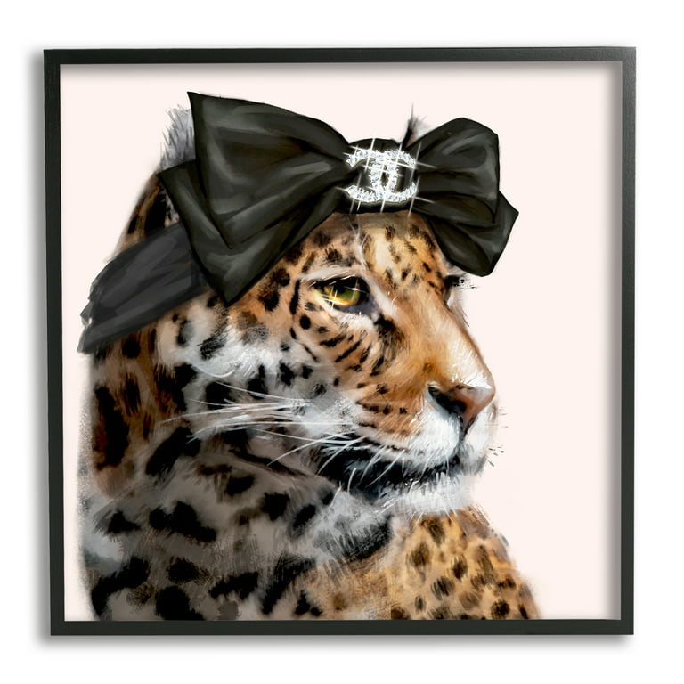 Stupell Industries Fashion Leopard Chic Animal Black Bow Glam, 17 x 30,  Design by Ziwei Li