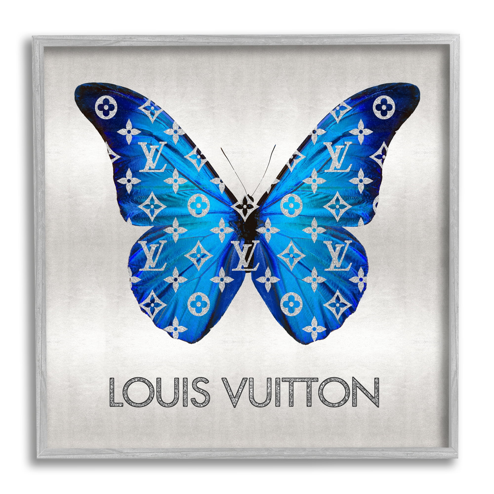 Stupell Industries Fashion Logo Butterfly Animals & Insects Painting Gray Framed Art Print Wall Art, 24 x 24