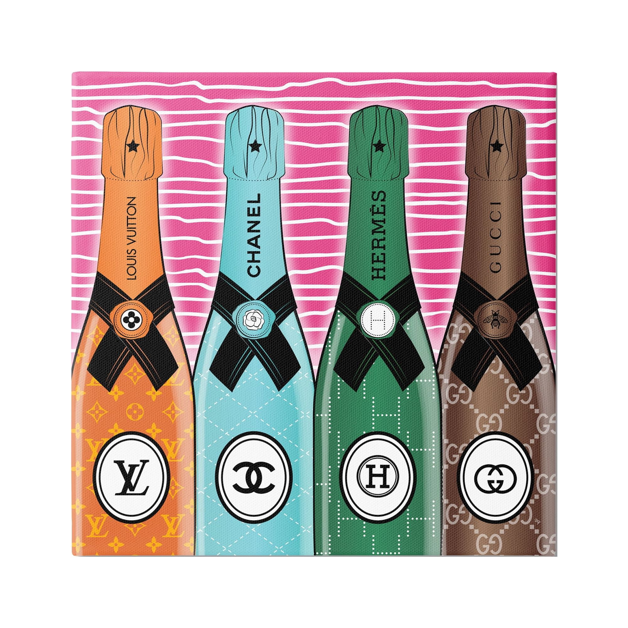 Stupell Industries Fashion Logo Champagne Bottles Beauty & Fashion Painting Gallery Wrapped Canvas Print Wall Art
