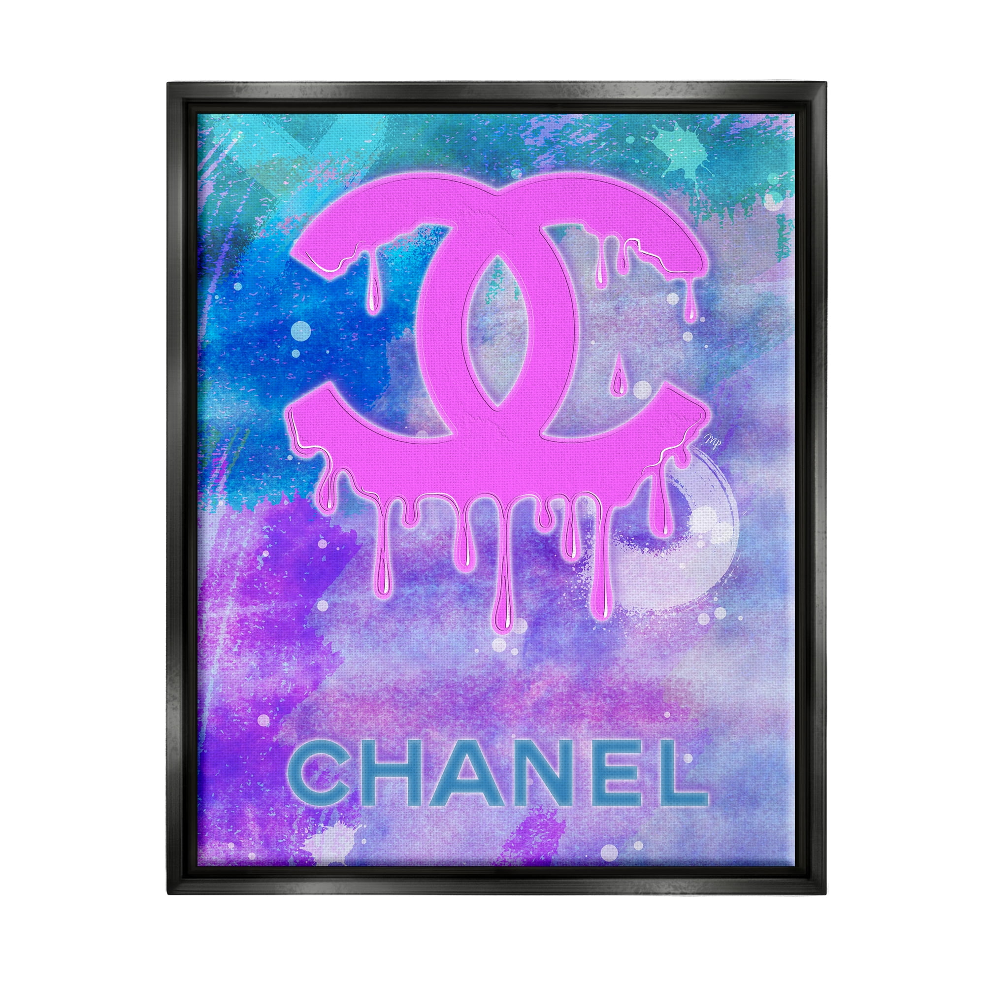 Stupell Industries Fashion Logo Modern Drip Abstract Painting Black Floater Framed Art Print Wall Art, 17 x 21
