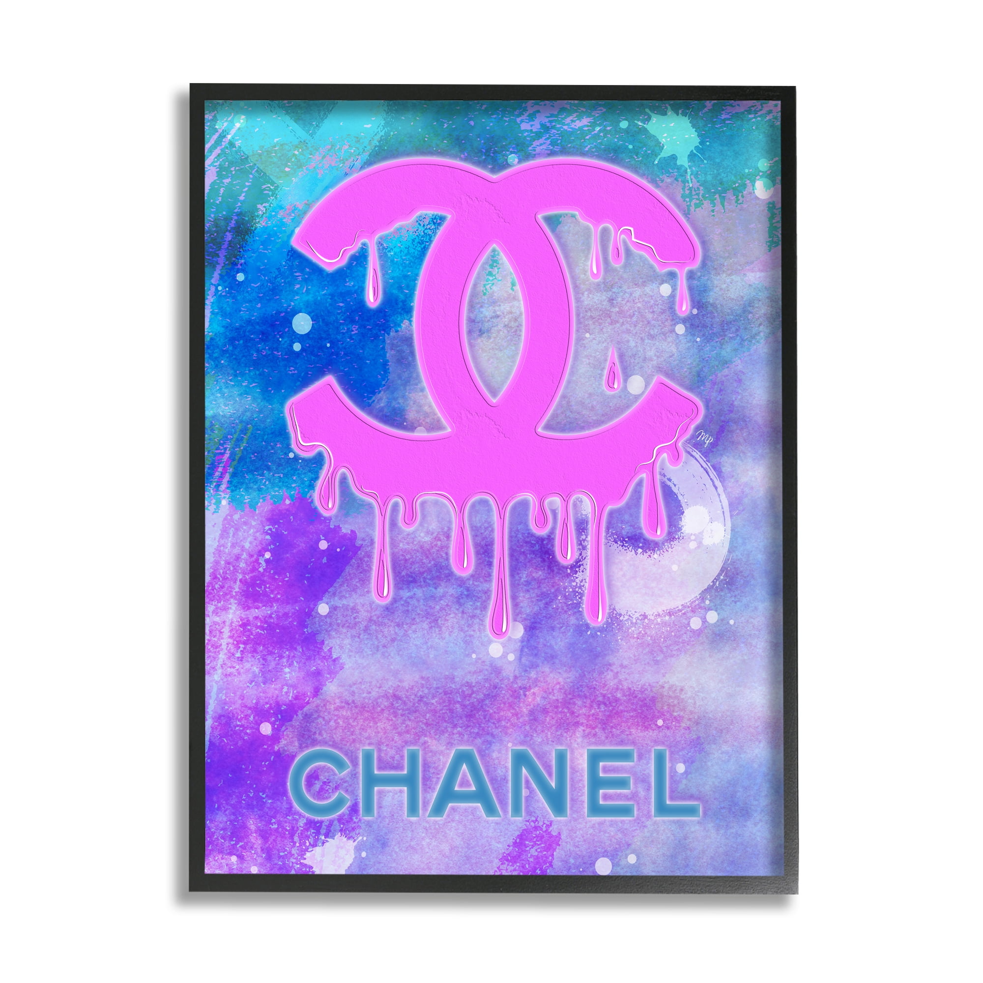 Stupell Industries Fashion Logo Modern Drip Abstract Painting Black Framed Art Print Wall Art, 16 x 20