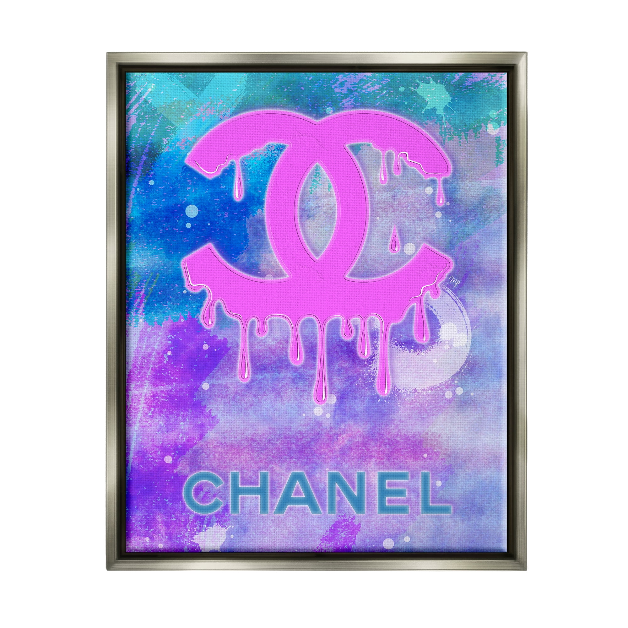 Stupell Industries Fashion Logo Modern Drip Abstract Painting Gray Floater Framed Art Print Wall Art, 25 x 31