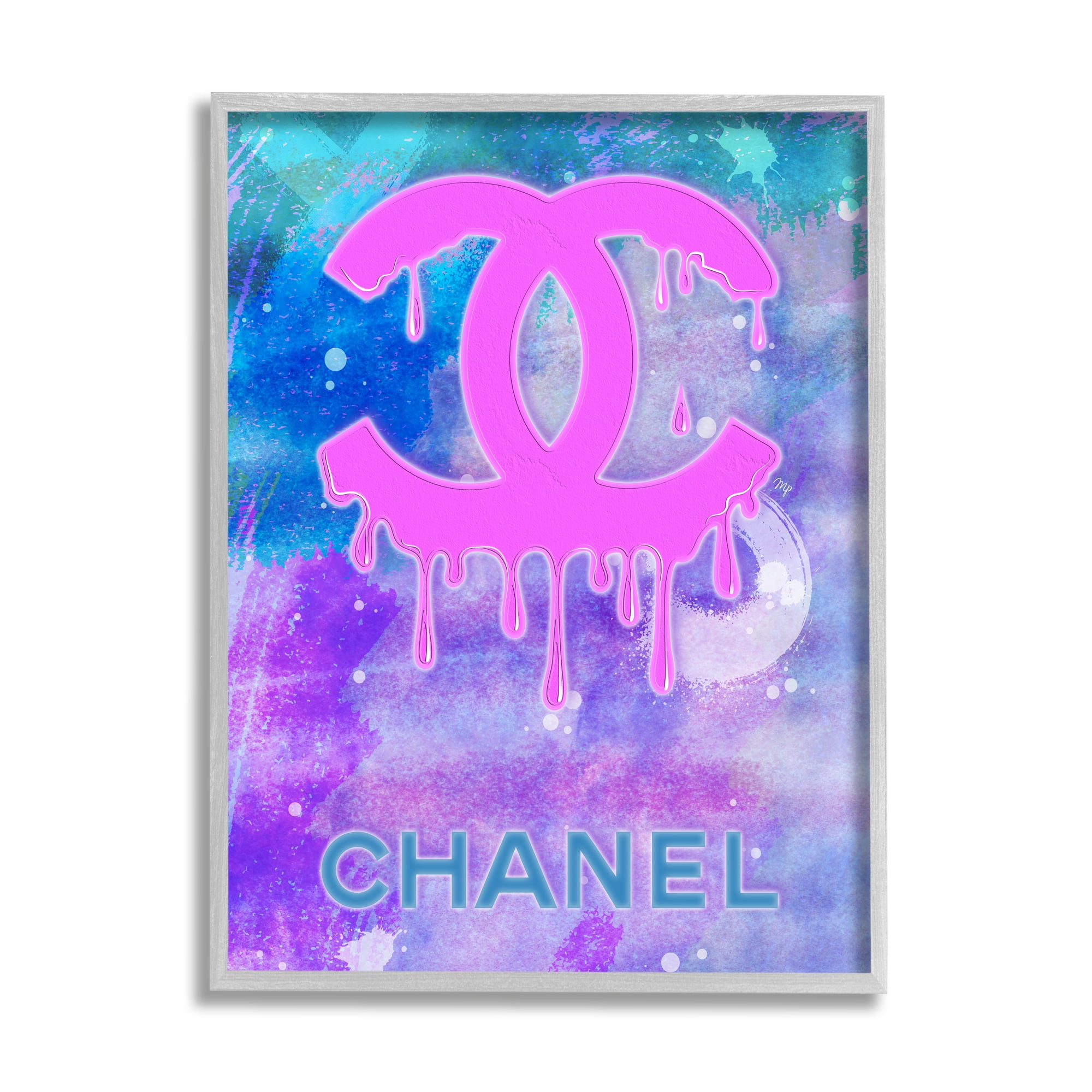 Stupell Industries Fashion Logo Modern Drip Abstract Painting Gray Framed Art Print Wall Art, 16 x 20