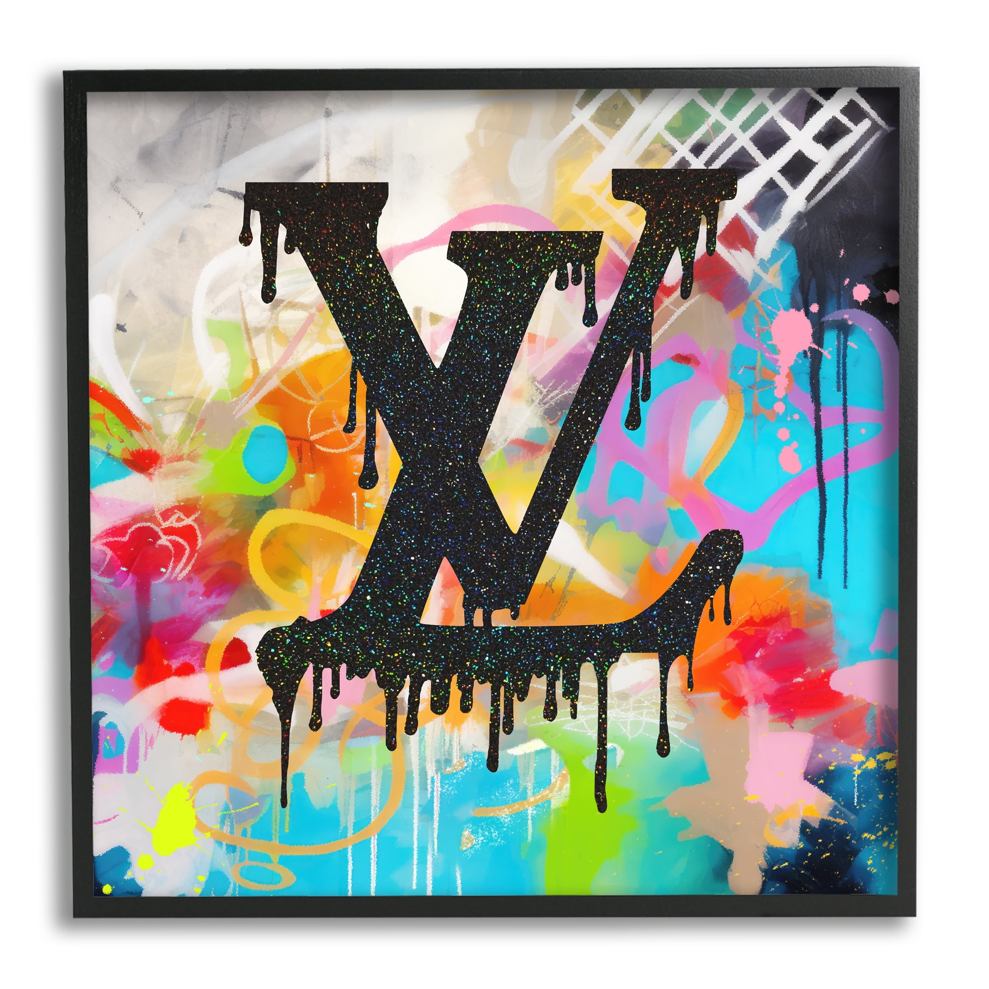 Stupell Industries Fashion Logo on Graffiti Abstract Painting Black Framed Art Print Wall Art, 12 x 12