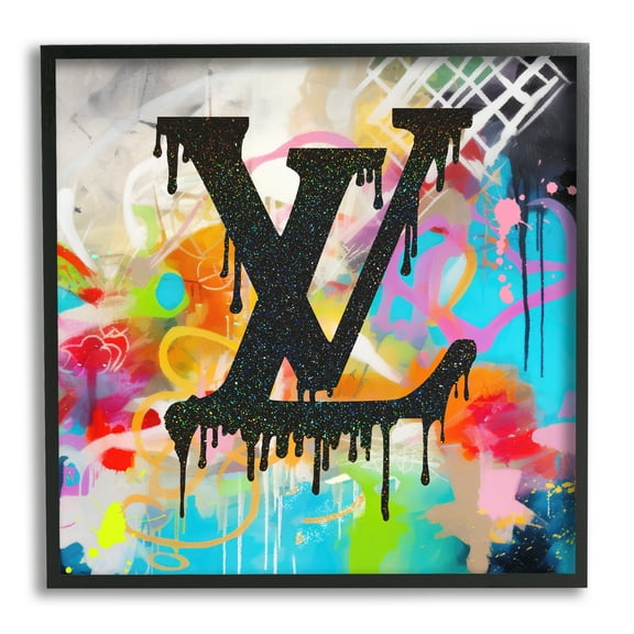 Stupell Industries Fashion Logo on Graffiti Abstract Painting Black Framed Art Print Wall Art, 24 x 24