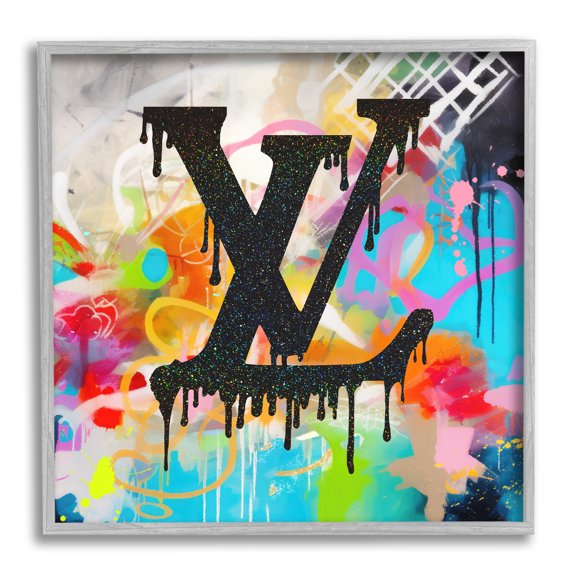Stupell Industries Fashion Logo on Graffiti Abstract Painting Gray Framed Art Print Wall Art, 12 x 12