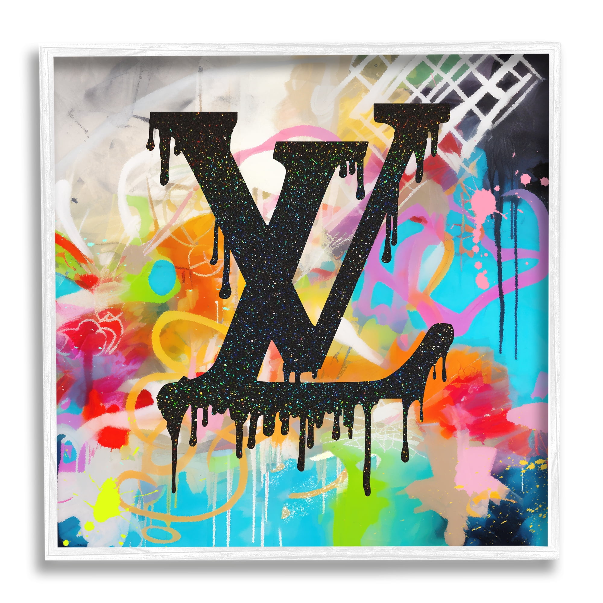 Stupell Industries Fashion Logo on Graffiti Abstract Painting White Framed Art Print Wall Art, 12 x 12