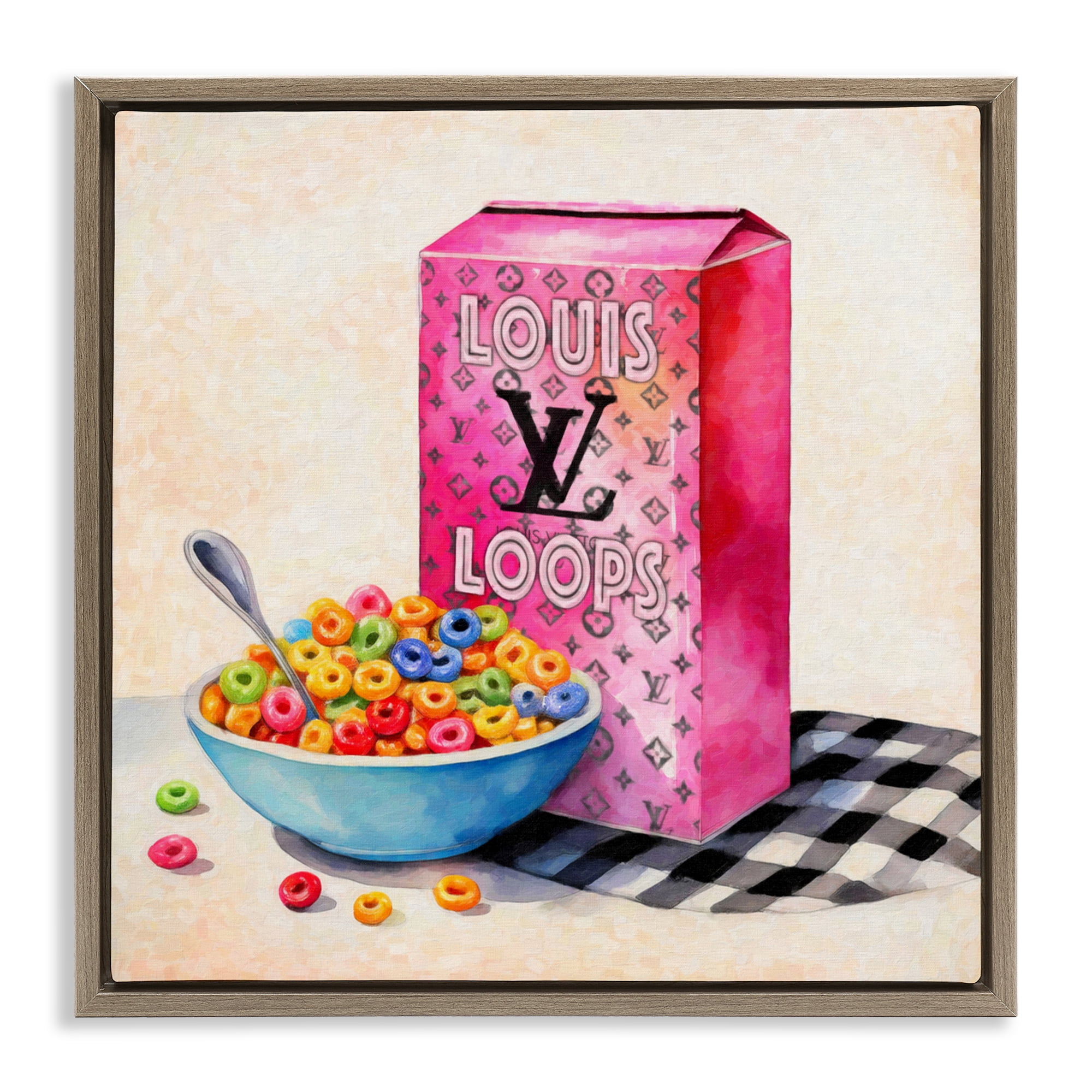 Stupell Industries Fashion Loops Cereal Brown Framed Floater Canvas Wall Art, design by Grotto Studios