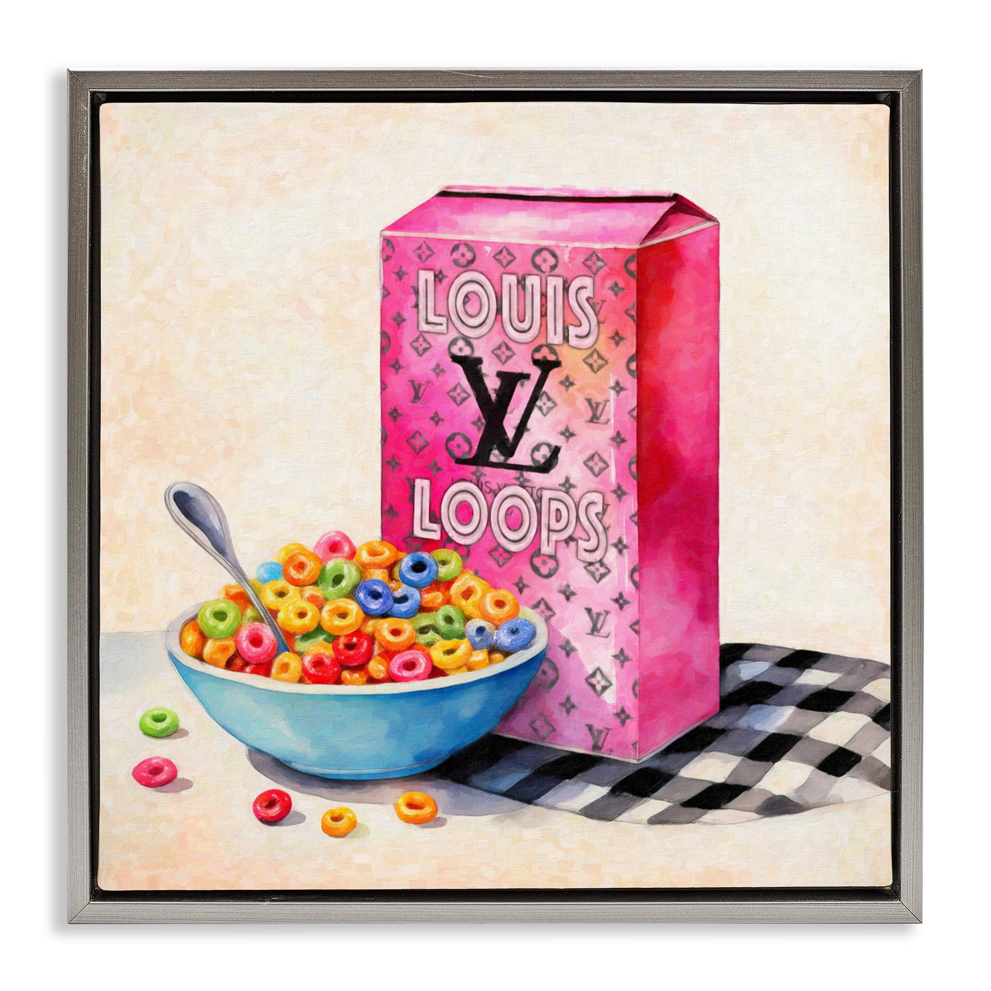 Stupell Industries Fashion Loops Cereal Gray Framed Floater Canvas Wall Art, design by Grotto Studios