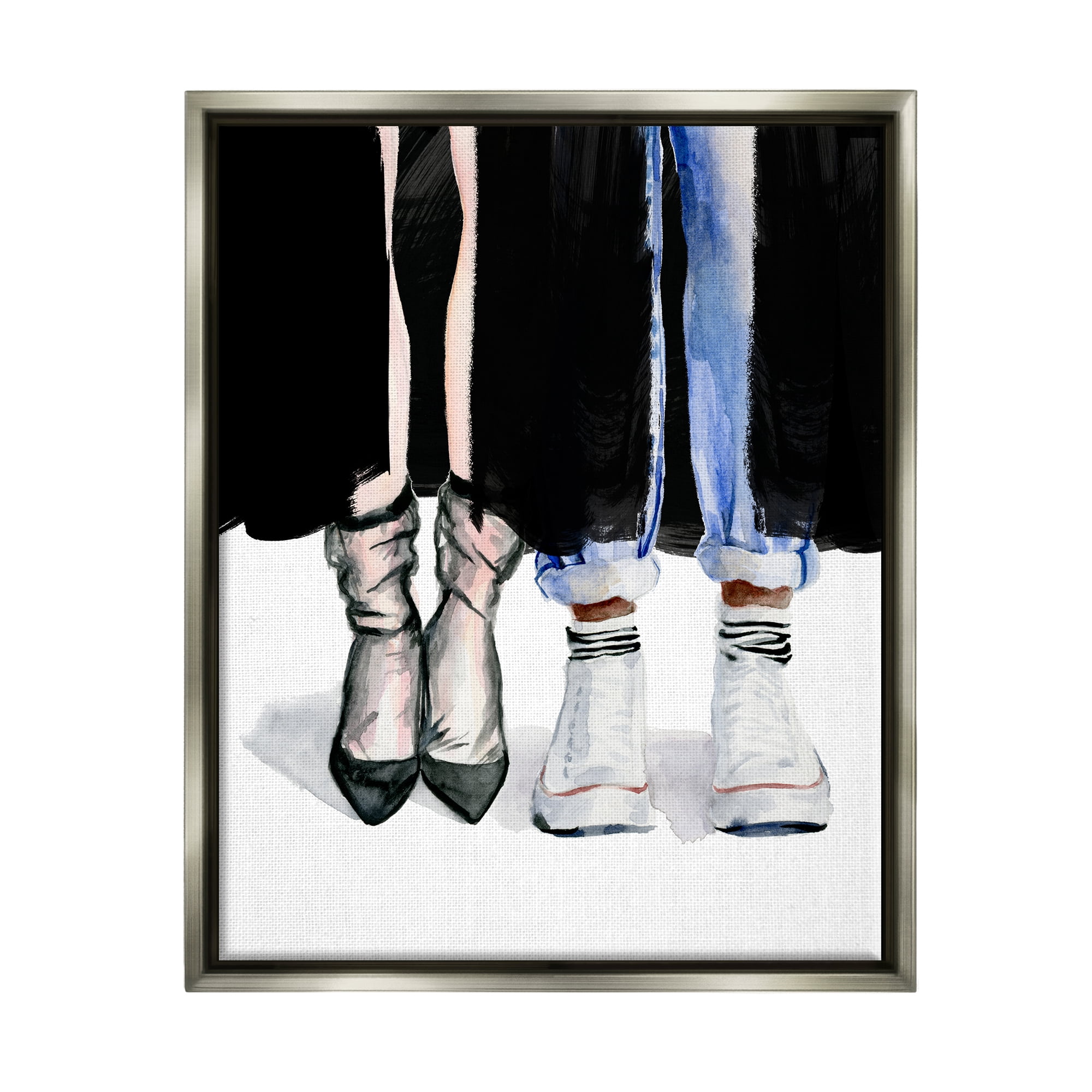 Stupell Industries Fashion Man & Woman Shoes Heels Beauty & Fashion Painting Gray Floater Framed Art Print Wall Art
