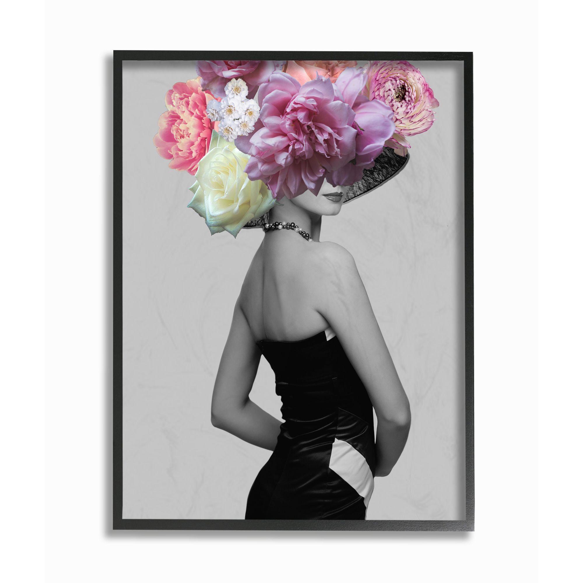 Stupell Industries Fashion Model Portrait Flower Gray Collage Design Framed Wall Art by Ziwei Li