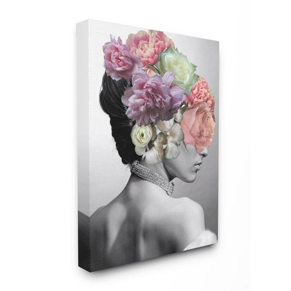 Stupell Industries Fashion Model Profile Flower Pink Gray Collage Design Canvas Wall Art by Ziwei Li