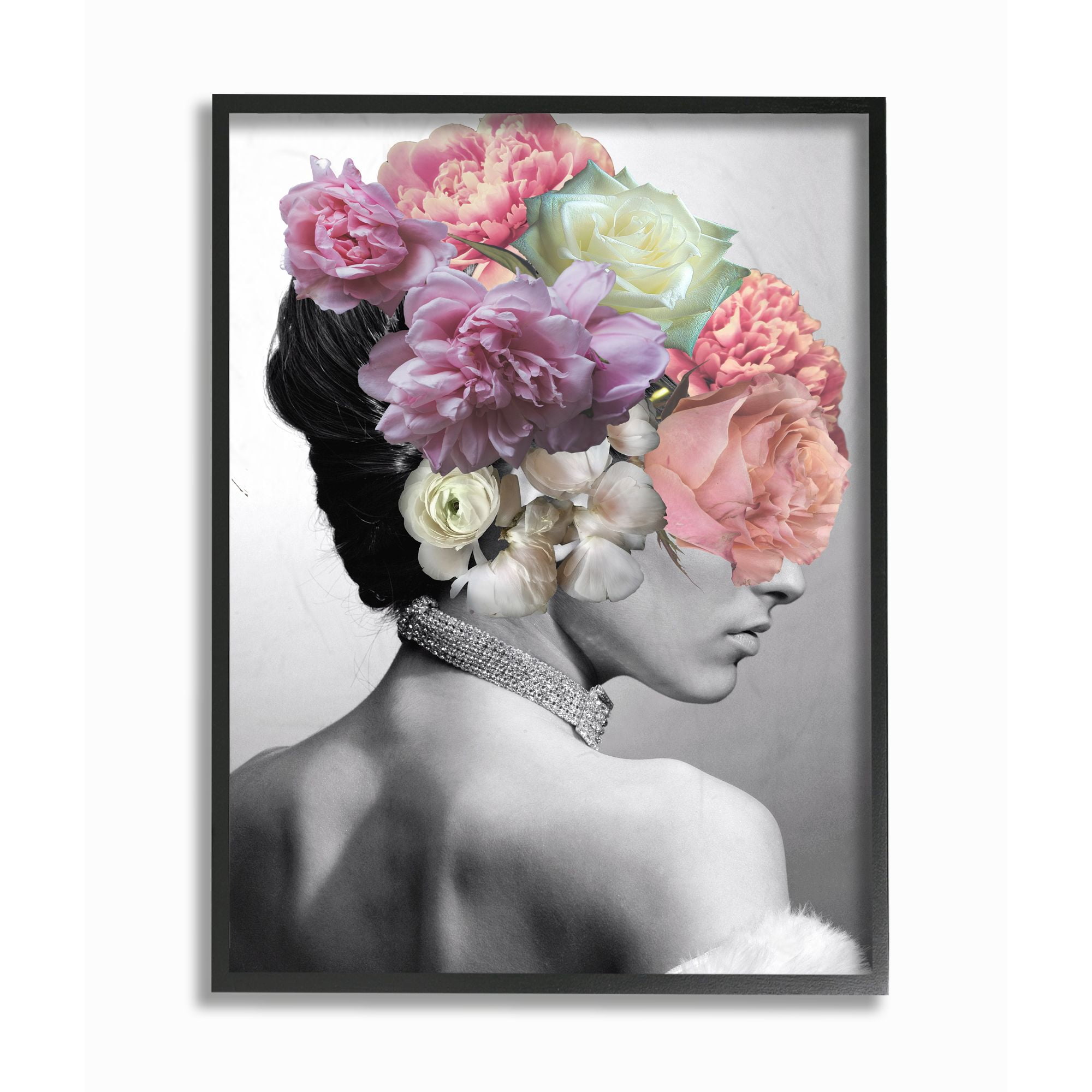 Stupell Industries Fashion Model Profile Flower Pink Gray Collage Design Framed Wall Art by Ziwei Li