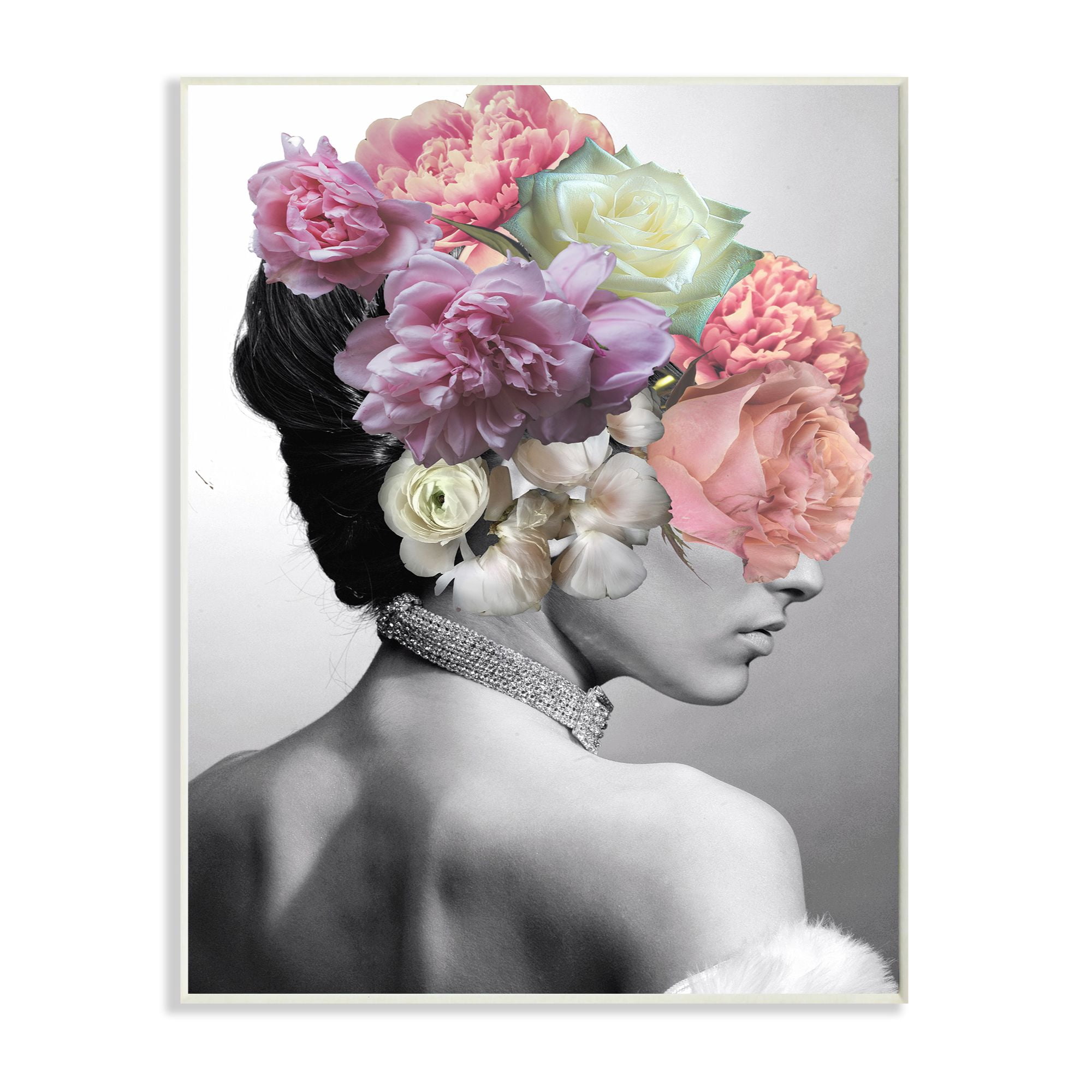 Stupell Industries Fashion Model Profile Flower Pink Gray Collage Design Wall Plaque by Ziwei Li