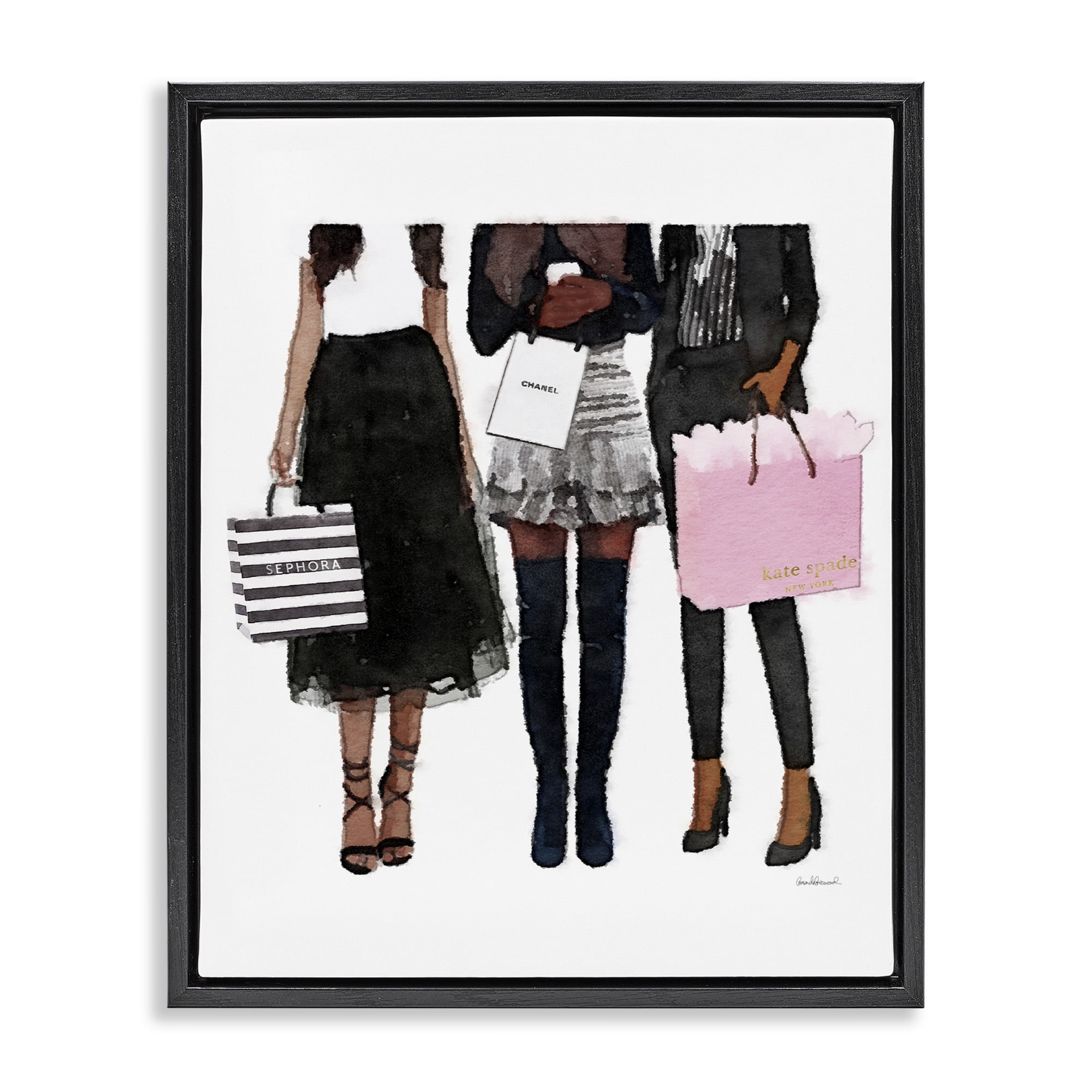 Stupell Industries Fashion Models Glam Watercolor Beauty & Fashion Painting Black Floater Framed Canvas Art Print Wall Art, 17 x 21