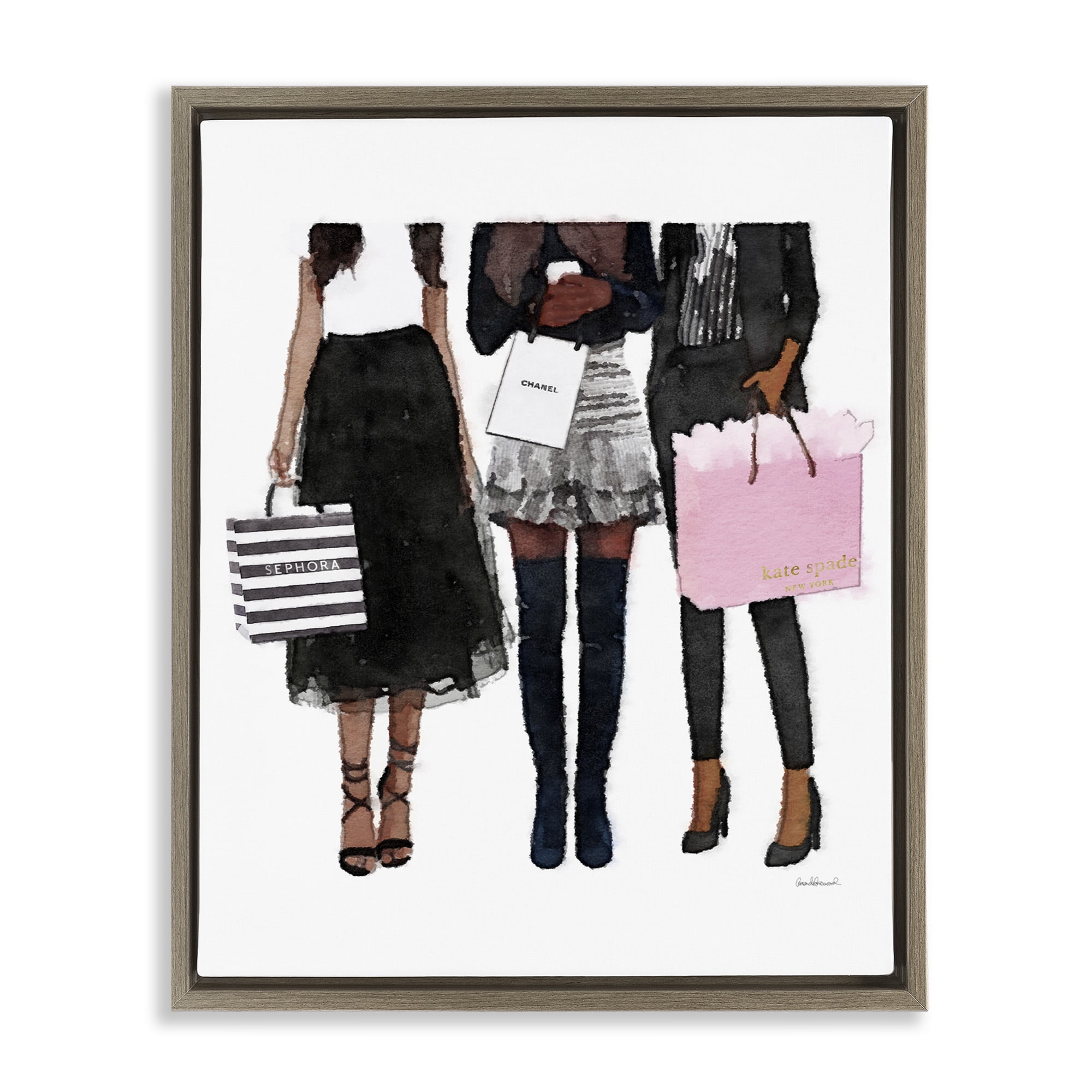 Stupell Industries Fashion Models Glam Watercolor Beauty & Fashion Painting Brown Floater Framed Canvas Art Print Wall Art, 25 x 31